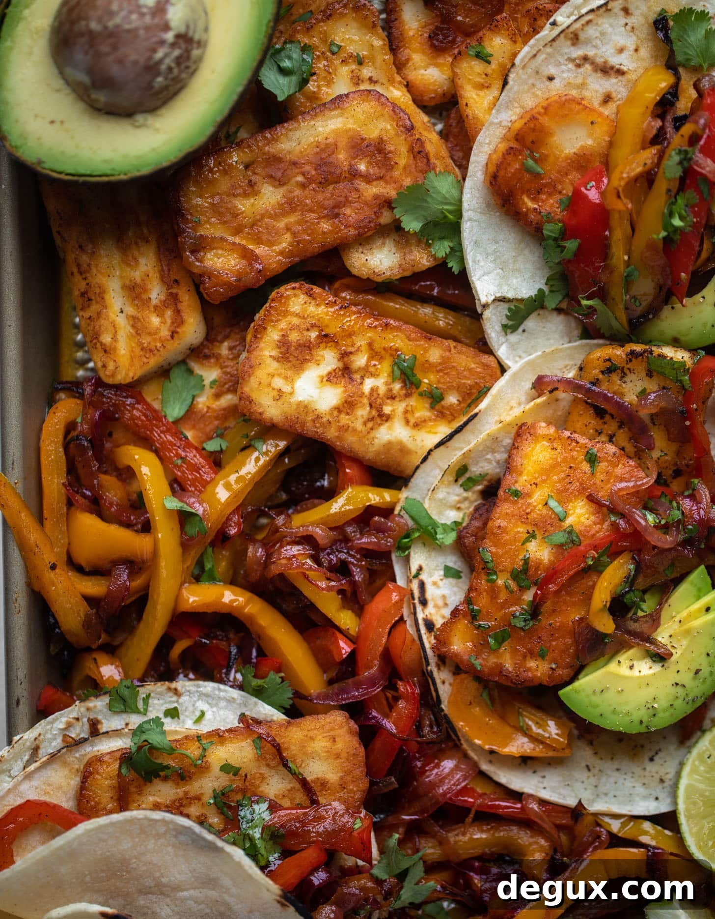 Crispy Halloumi Fajitas with Charred Peppers and Lime 10 crispy halloumi fajitas