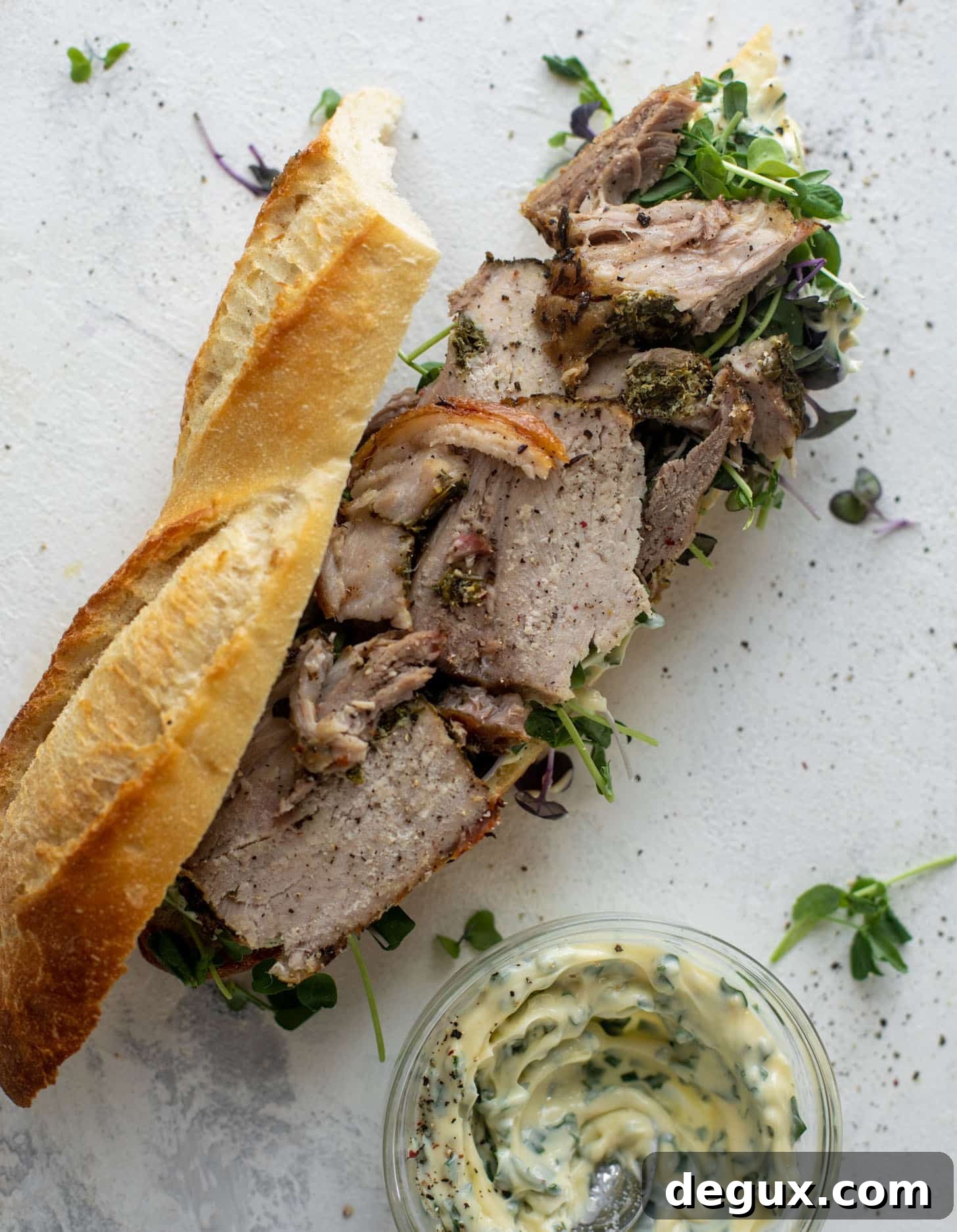 Porchetta Sandwich with Garlic-Herb Mayo Recipe 2 porchetta sandwiches with garlic herb mayo