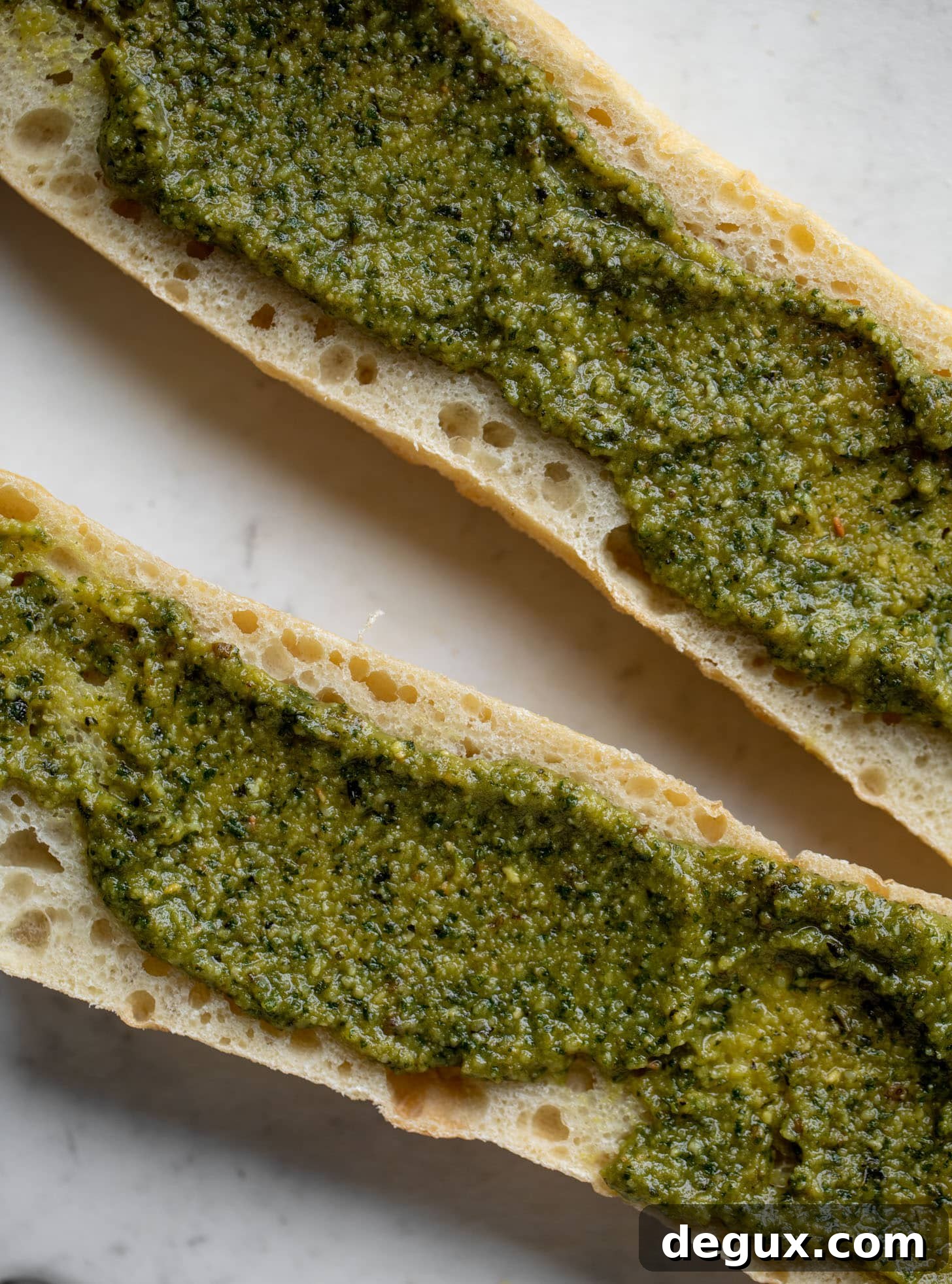 pesto on a baguette