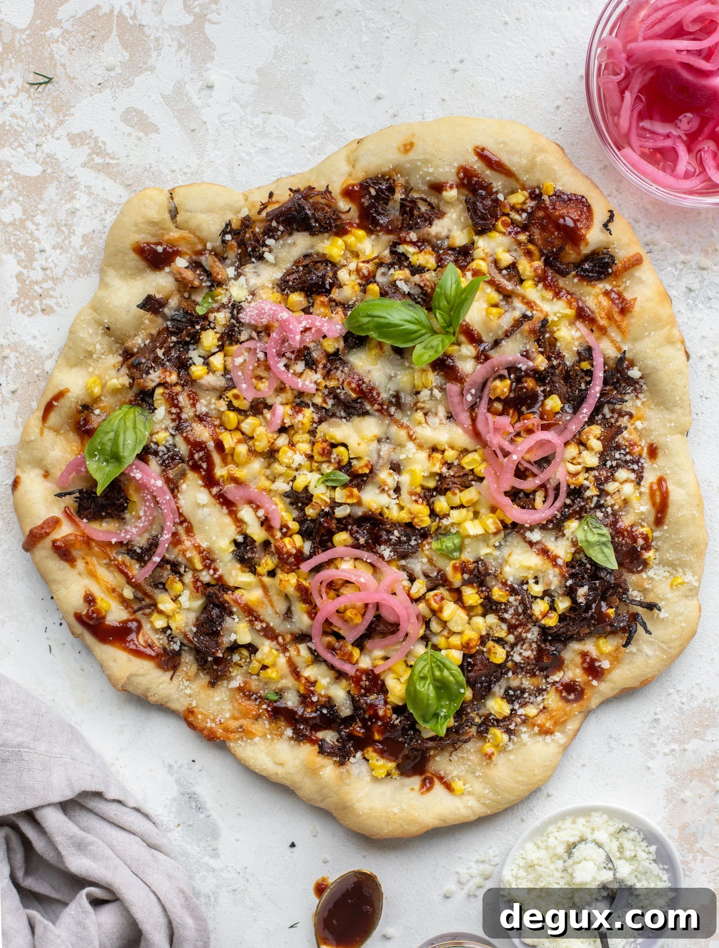 BBQ pulled pork & sweet corn pizza