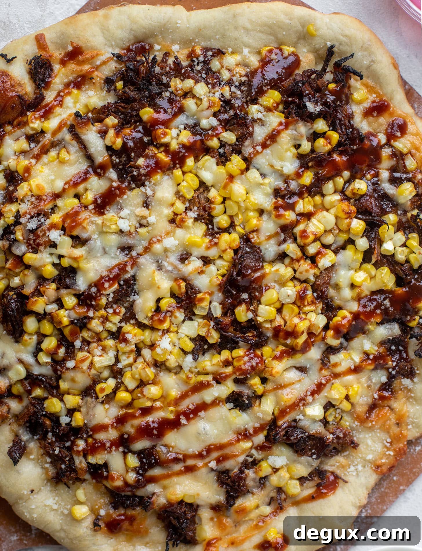 BBQ pulled pork & sweet corn pizza