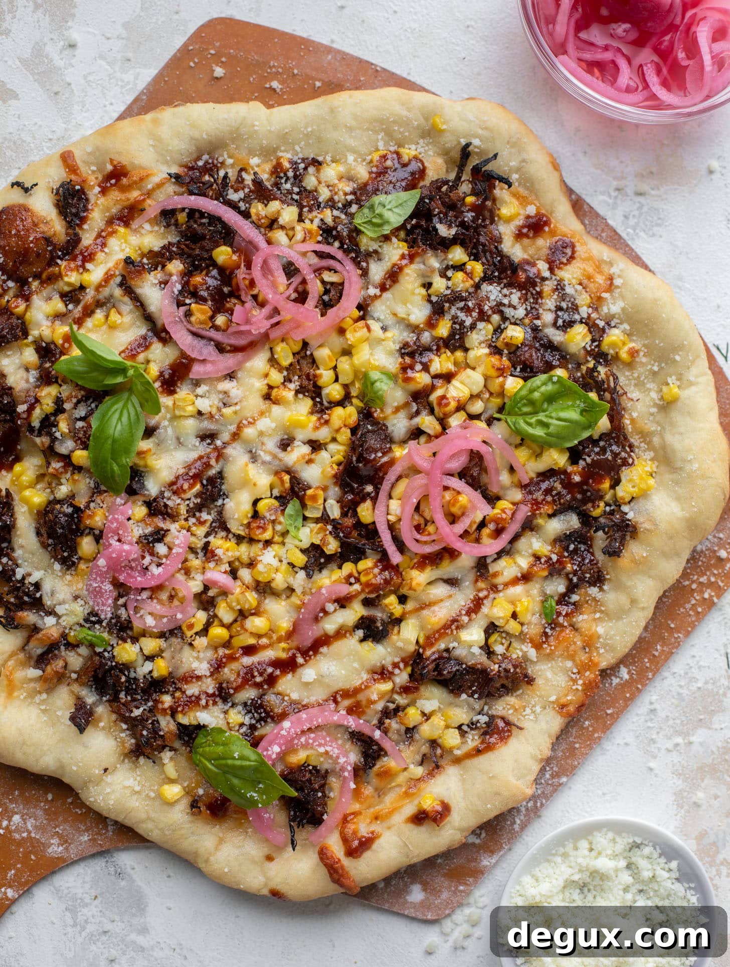 BBQ pulled pork & sweet corn pizza
