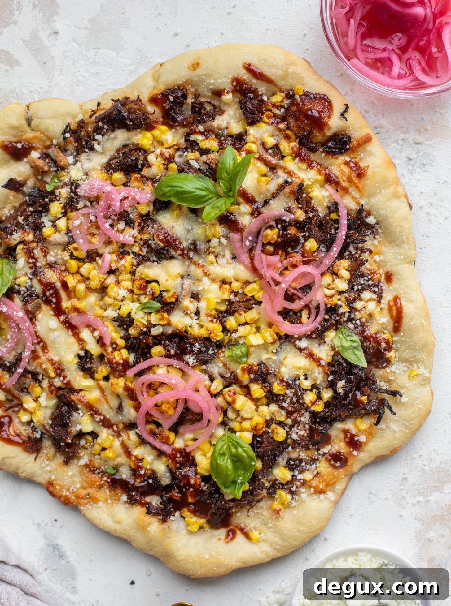 BBQ pulled pork & sweet corn pizza