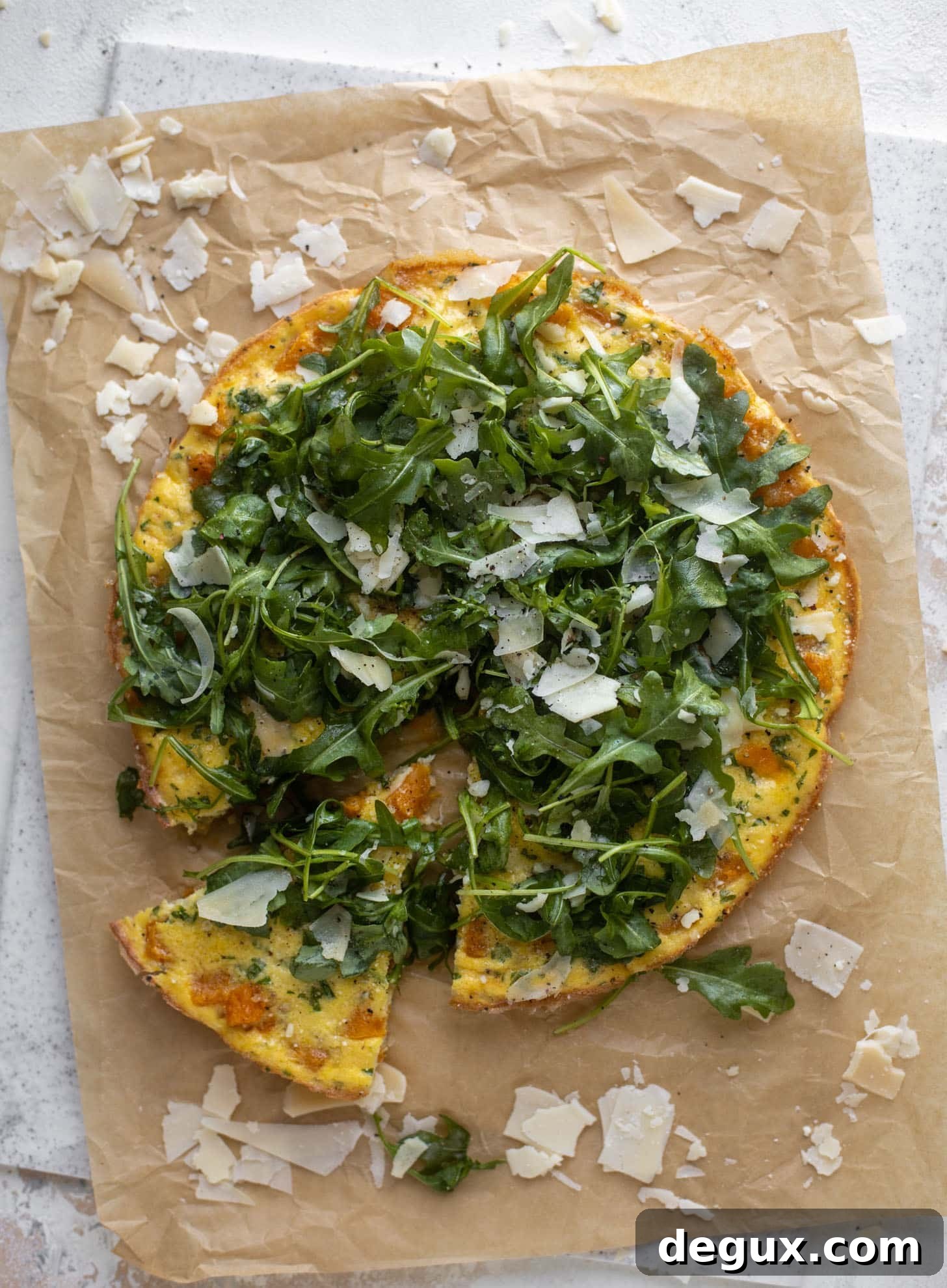 butternut squash parmesan frittata with arugula