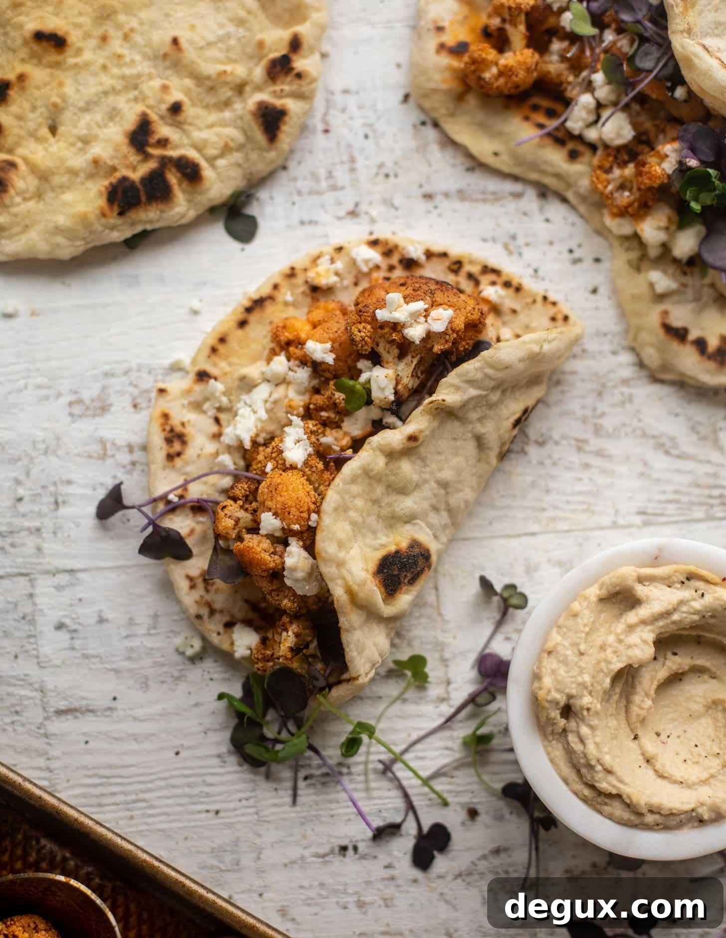 chipotle roasted cauliflower pitas
