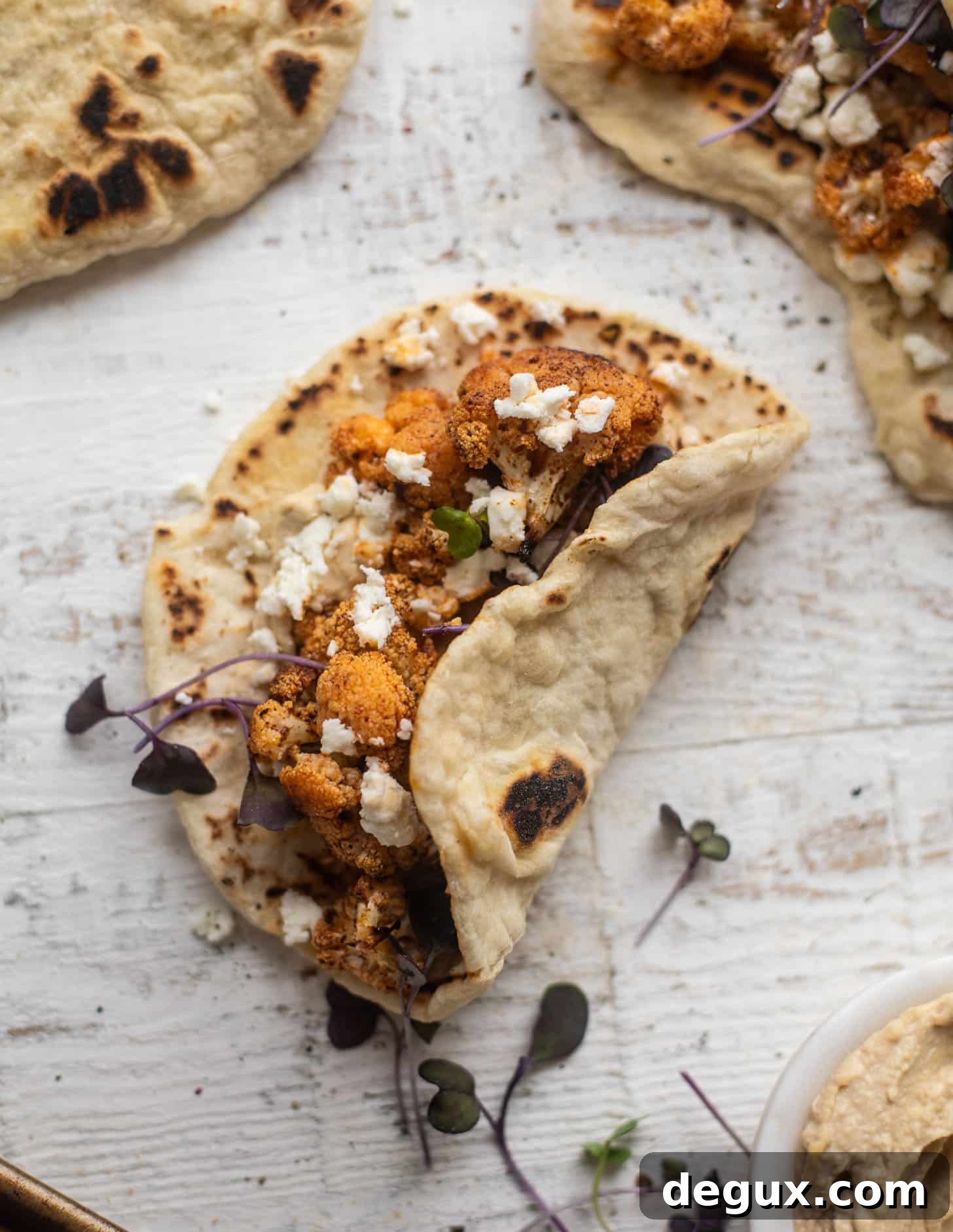 chipotle roasted cauliflower pitas