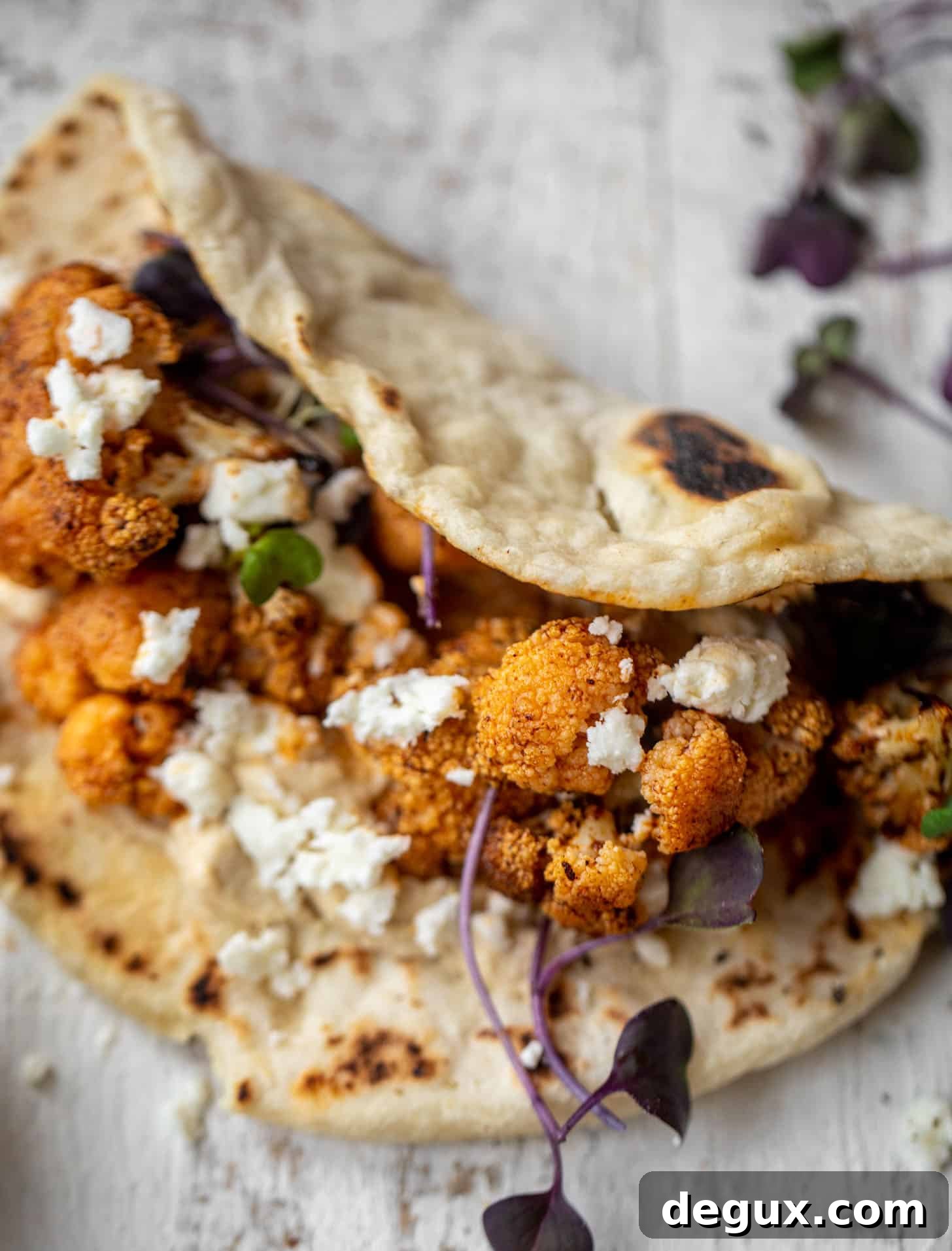 chipotle roasted cauliflower pitas