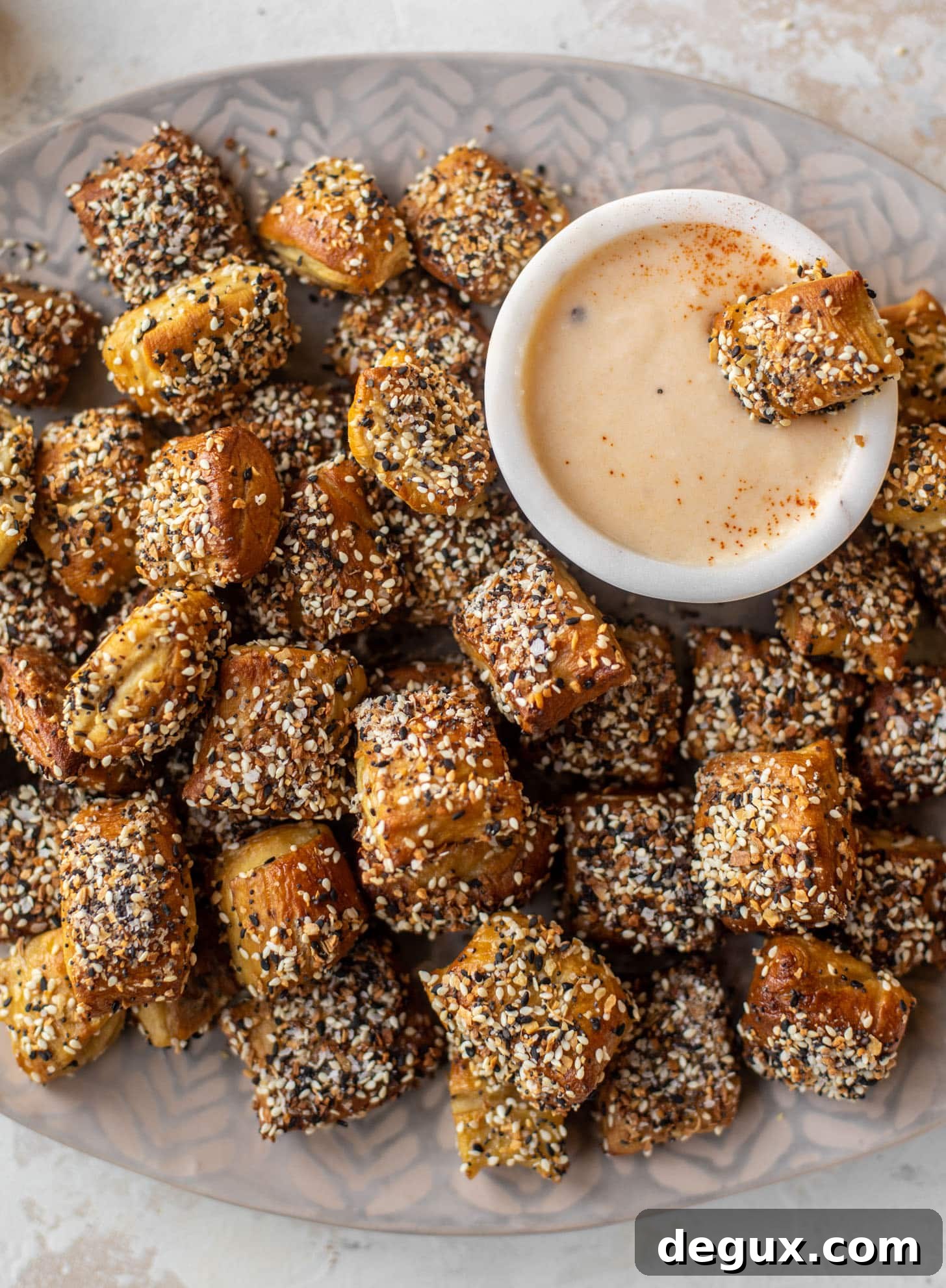 everything soft pretzel bites with chipotle beer cheese