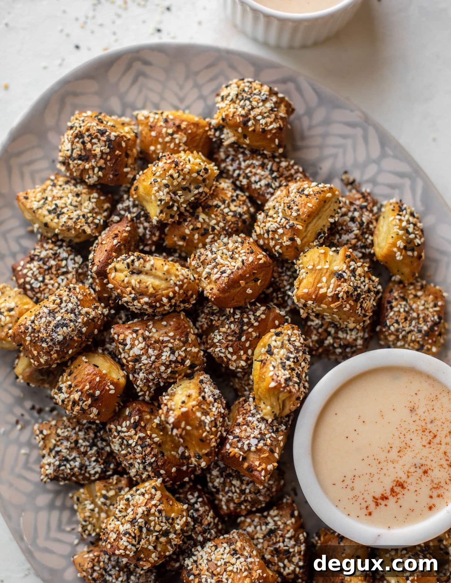 everything soft pretzel bites with chipotle beer cheese
