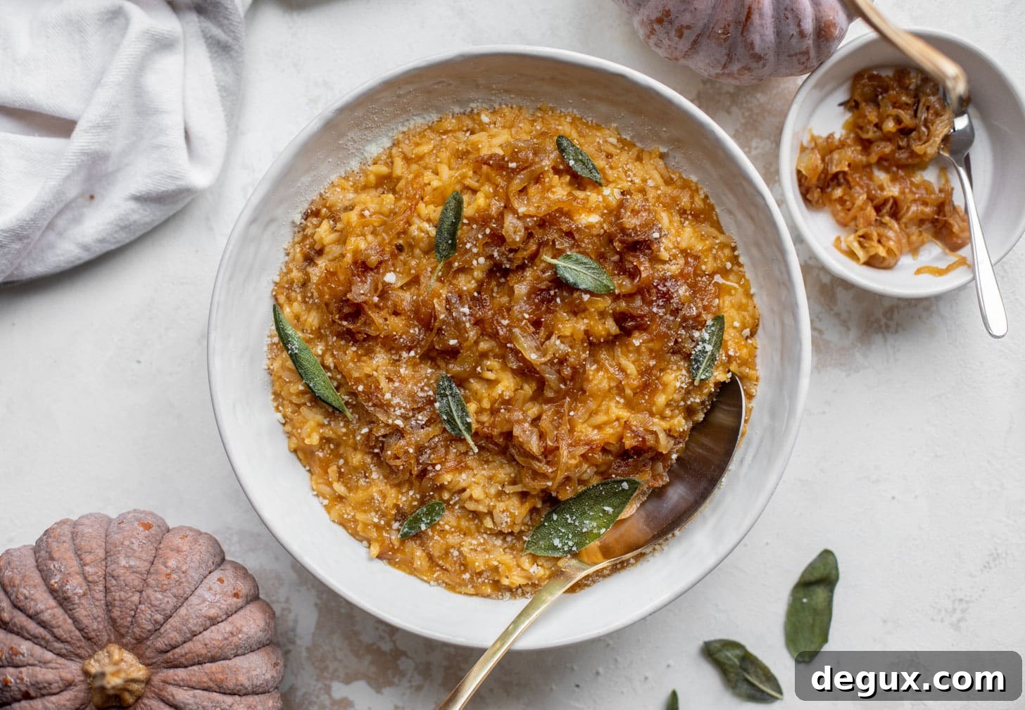 pumpkin risotto with cider caramelized onions