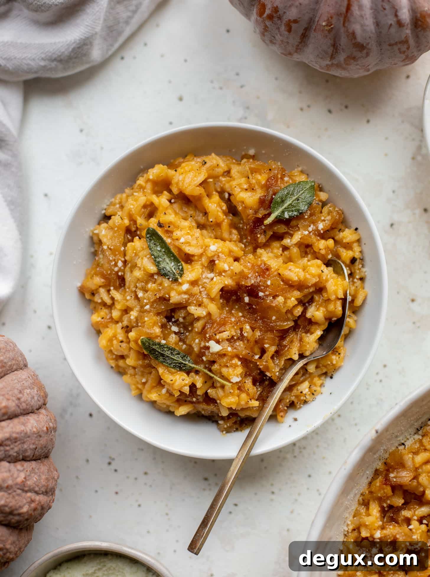 pumpkin risotto with cider caramelized onions