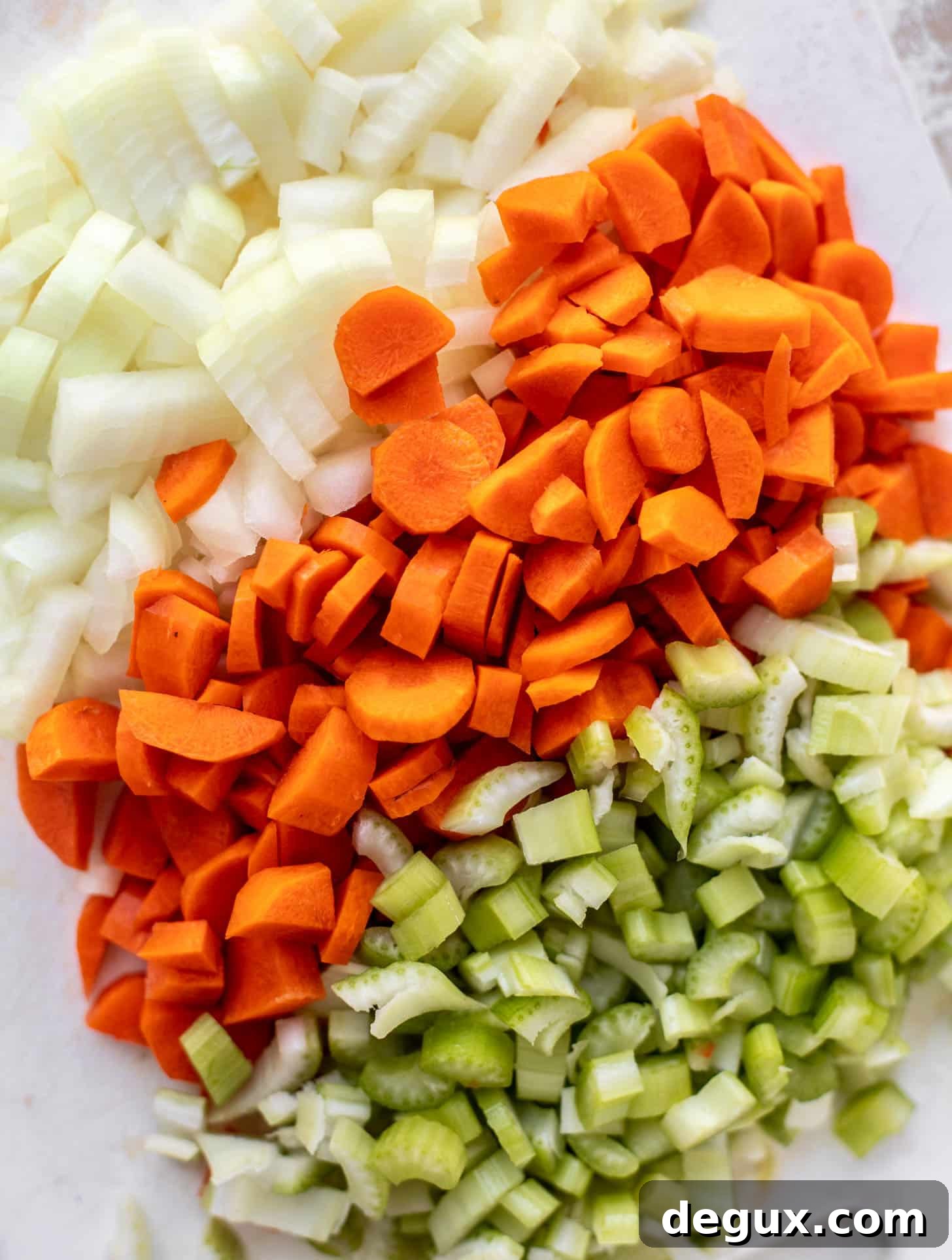 chopped onions, carrots and celery