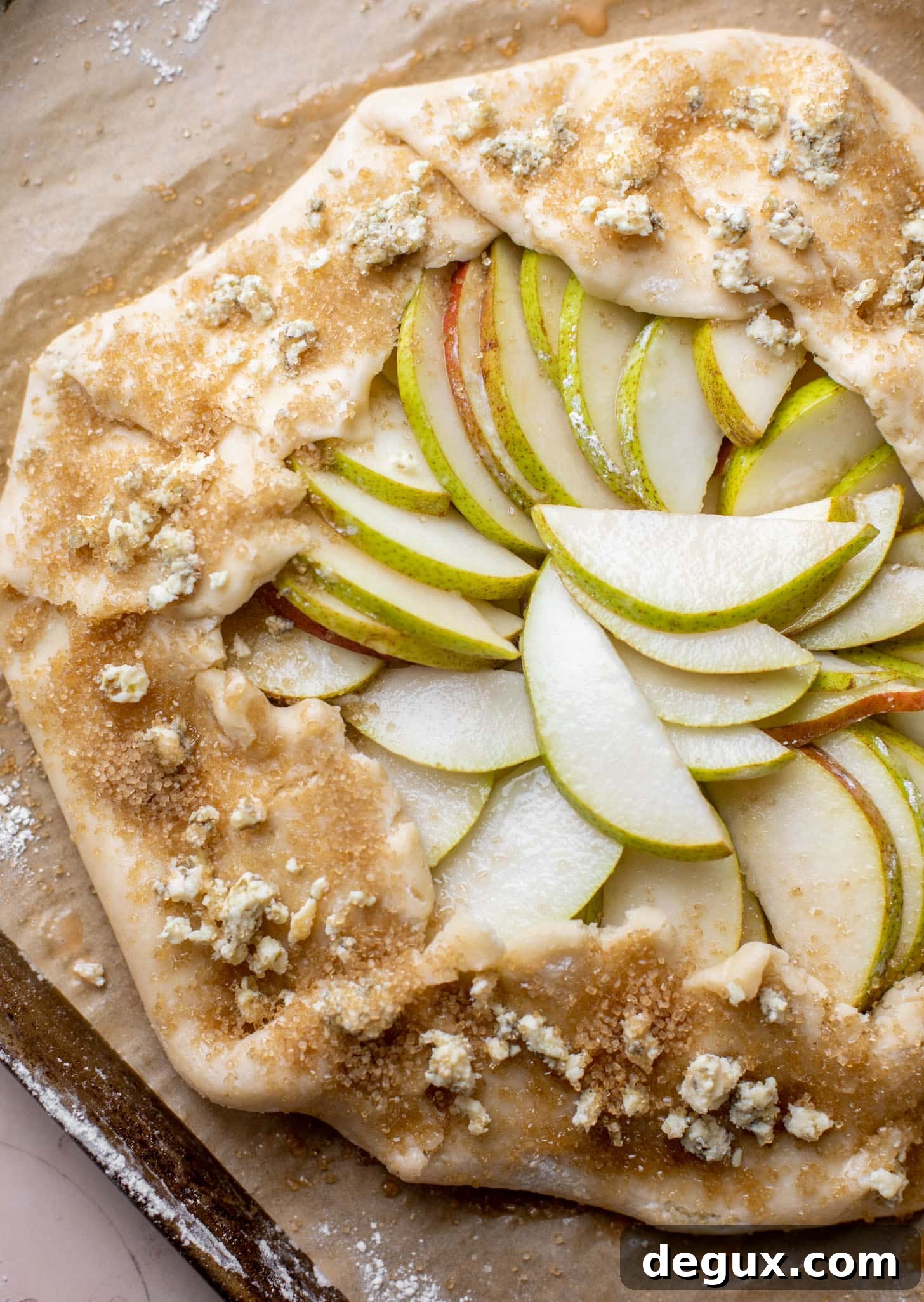 Blue Cheese and Pear Savory Galette Recipe 6 pears in pie crust with blue cheese