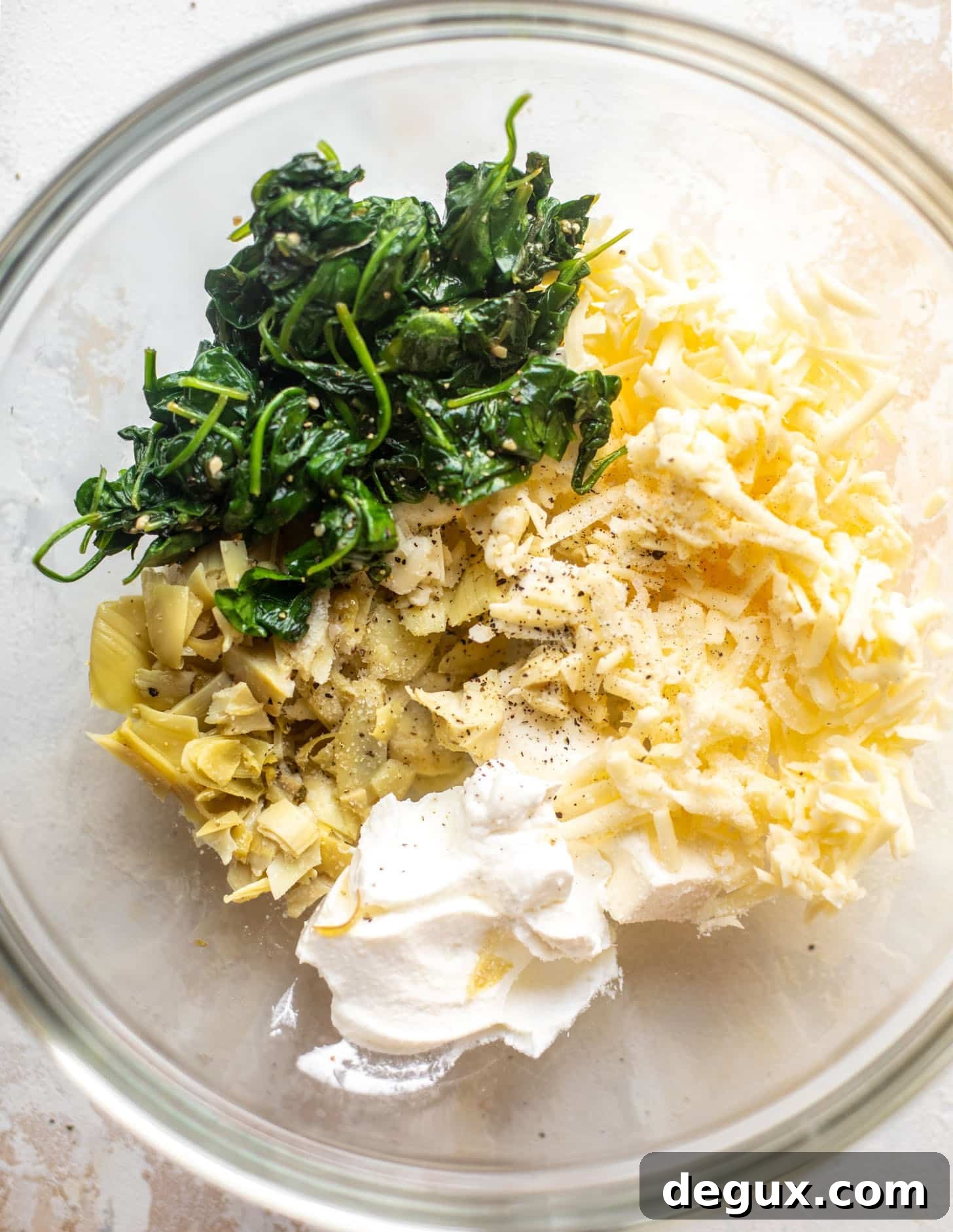 spinach, artichoke, cheese, sour cream
