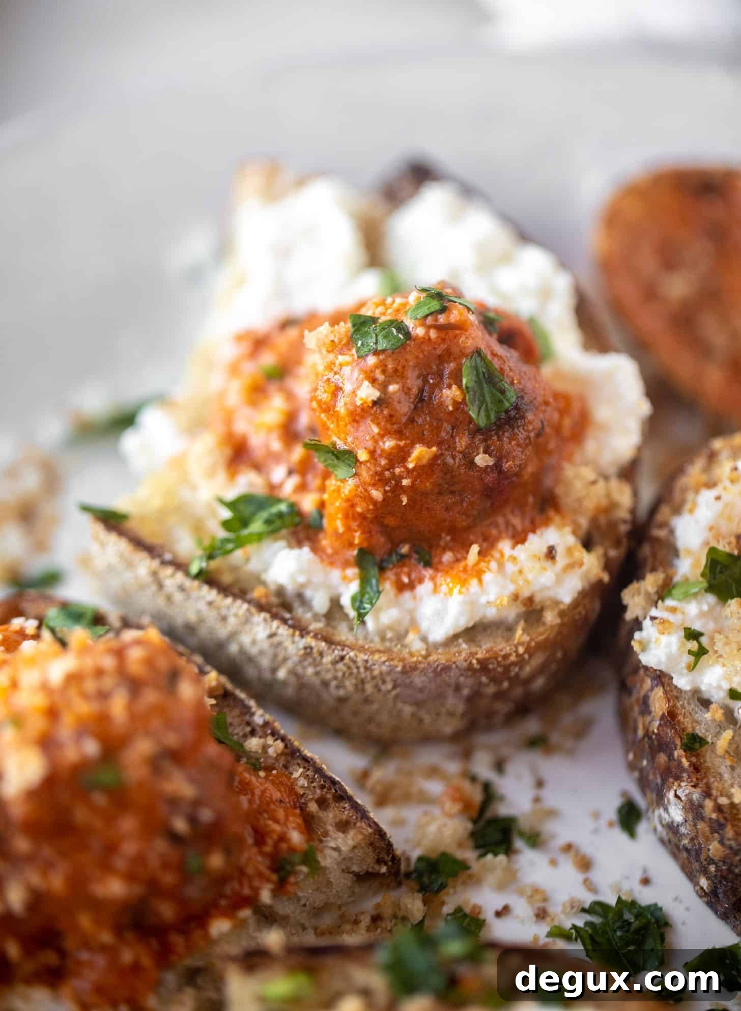 vodka sauce meatballs on ricotta toast