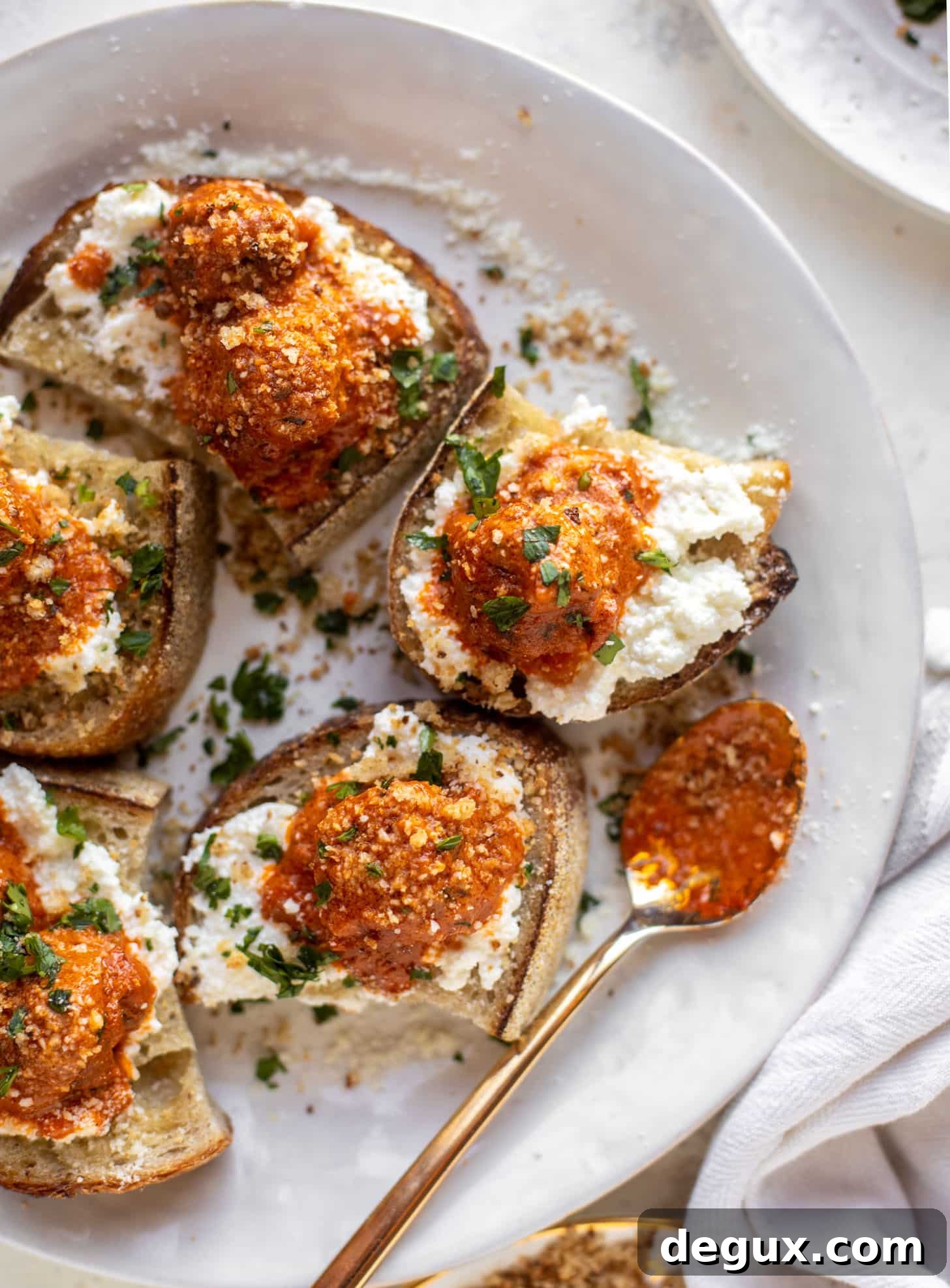 vodka sauce meatballs on ricotta toast