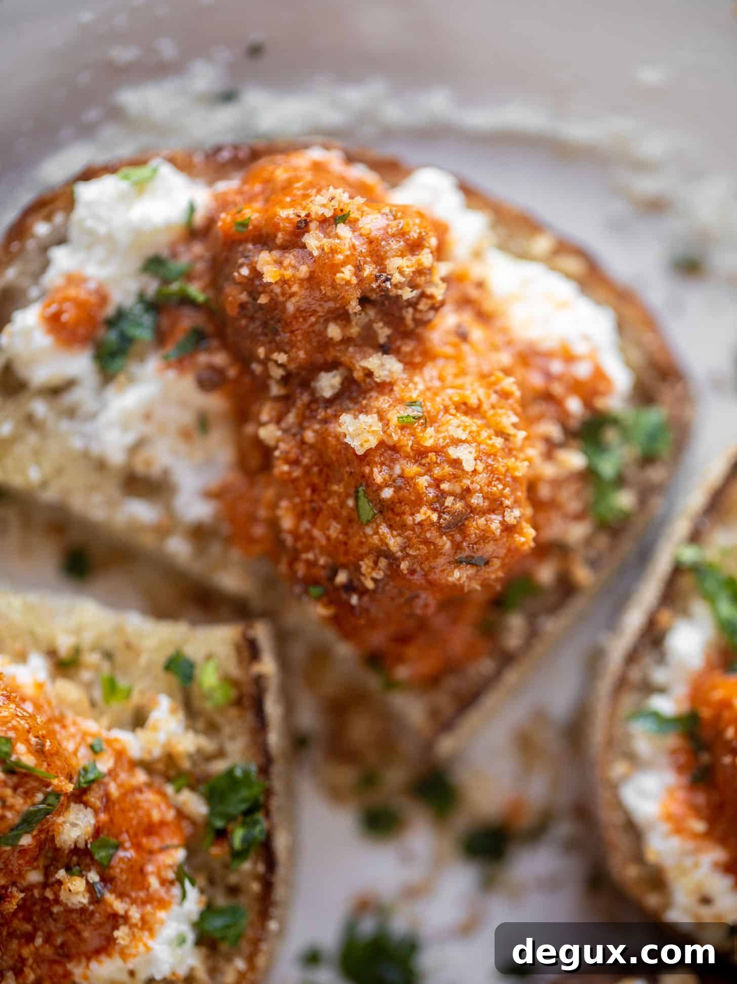 vodka sauce meatballs on ricotta toast