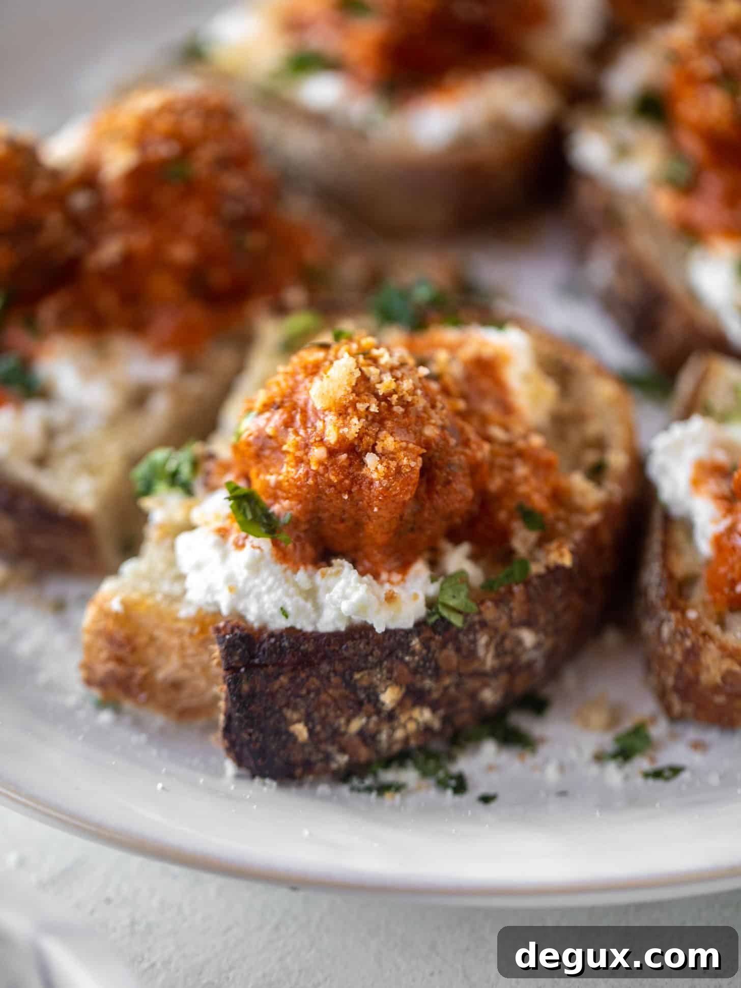 vodka sauce meatballs on ricotta toast
