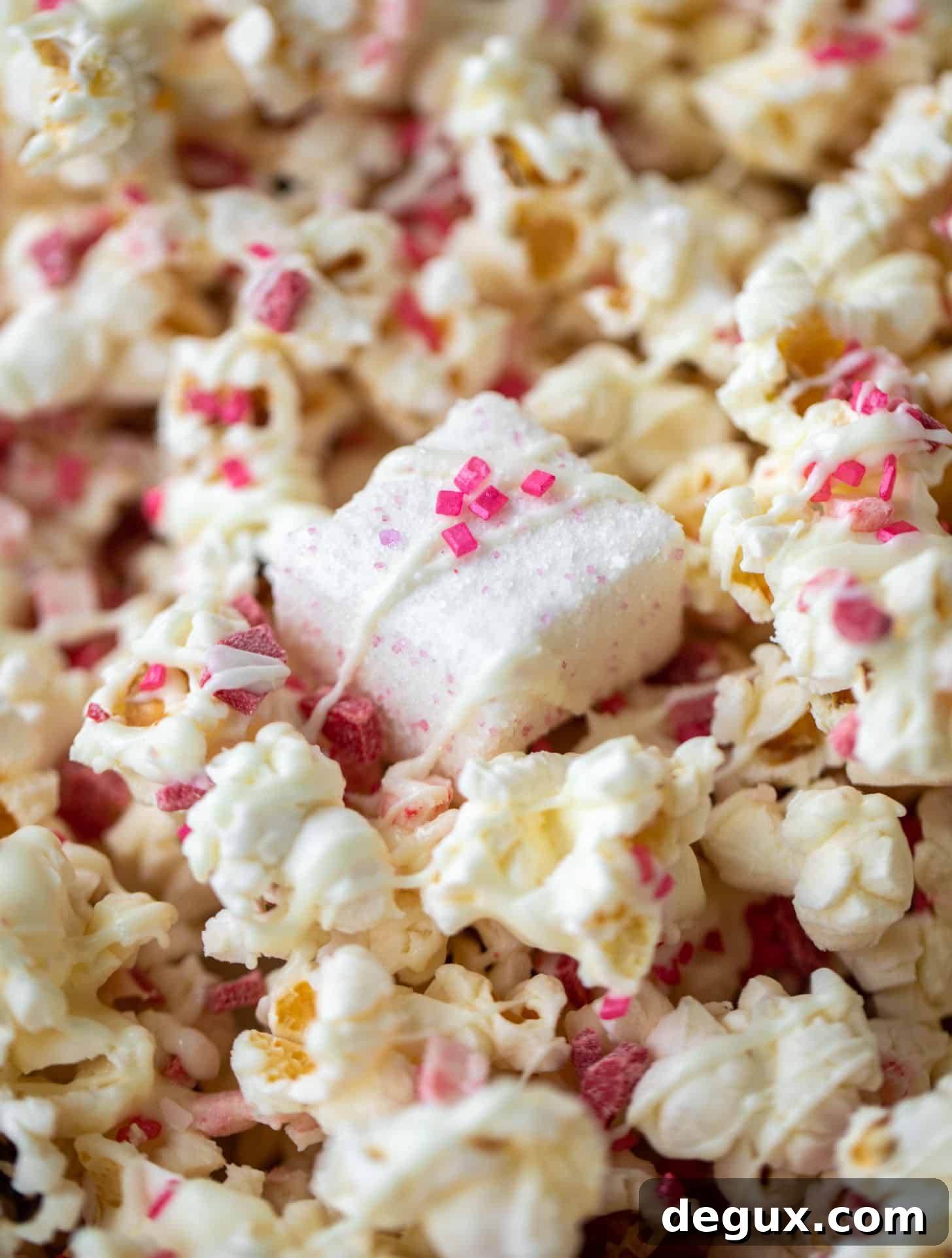 pink peppermint white chocolate popcorn