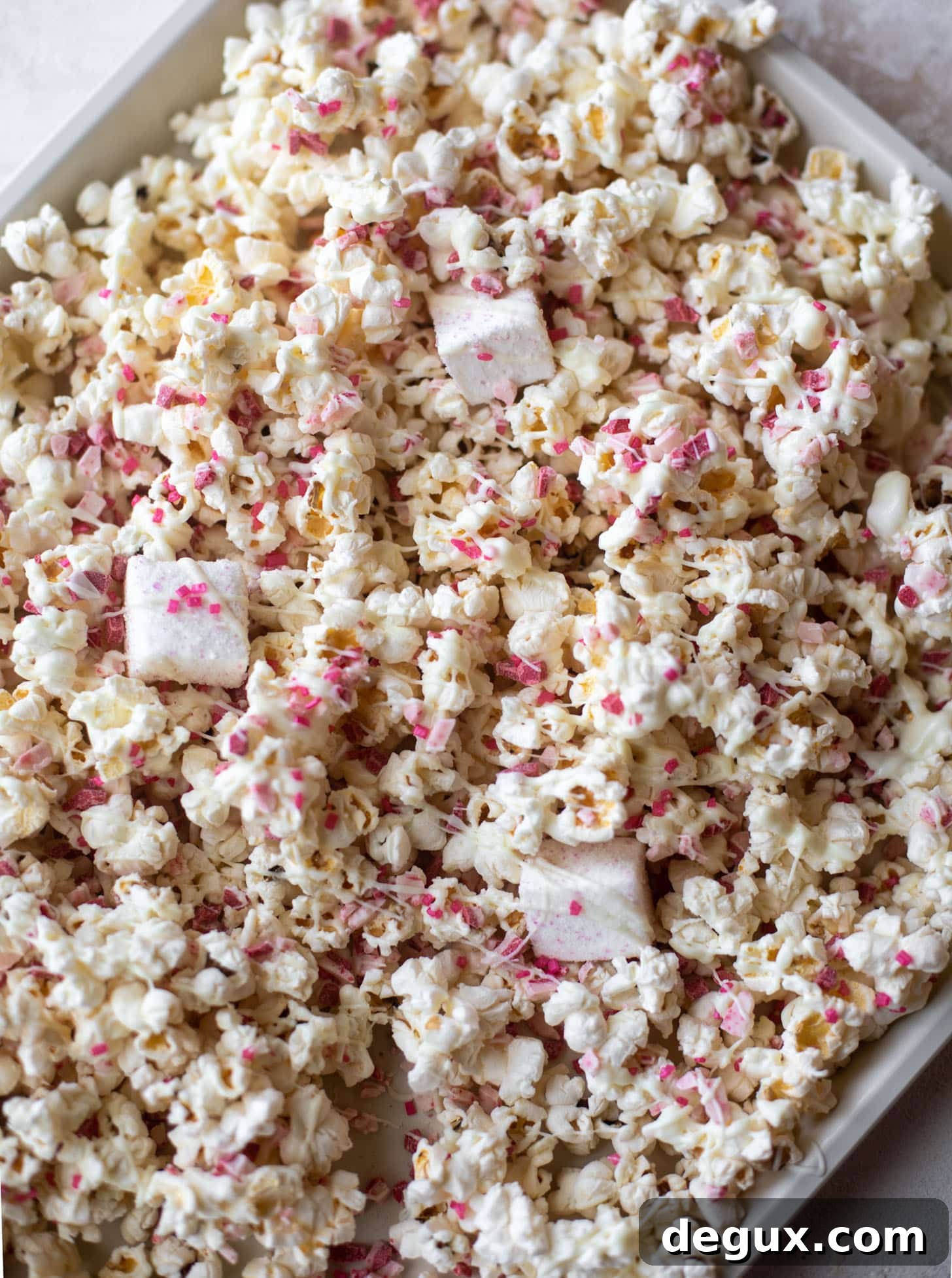 pink peppermint white chocolate popcorn