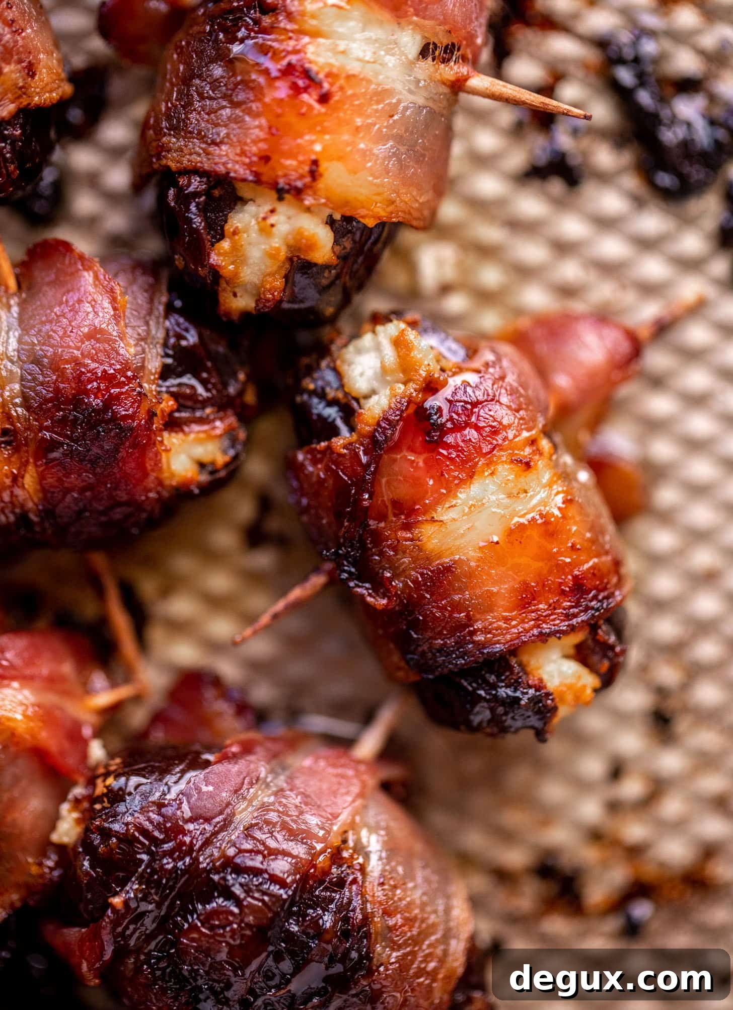 hot honey bacon wrapped goat cheese stuffed dates