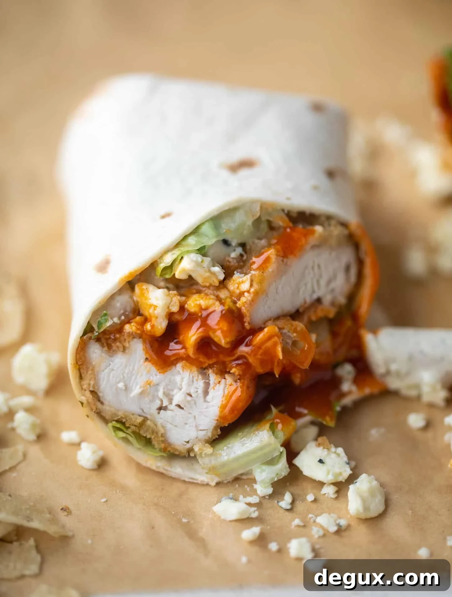 hot honey buffalo chicken wraps