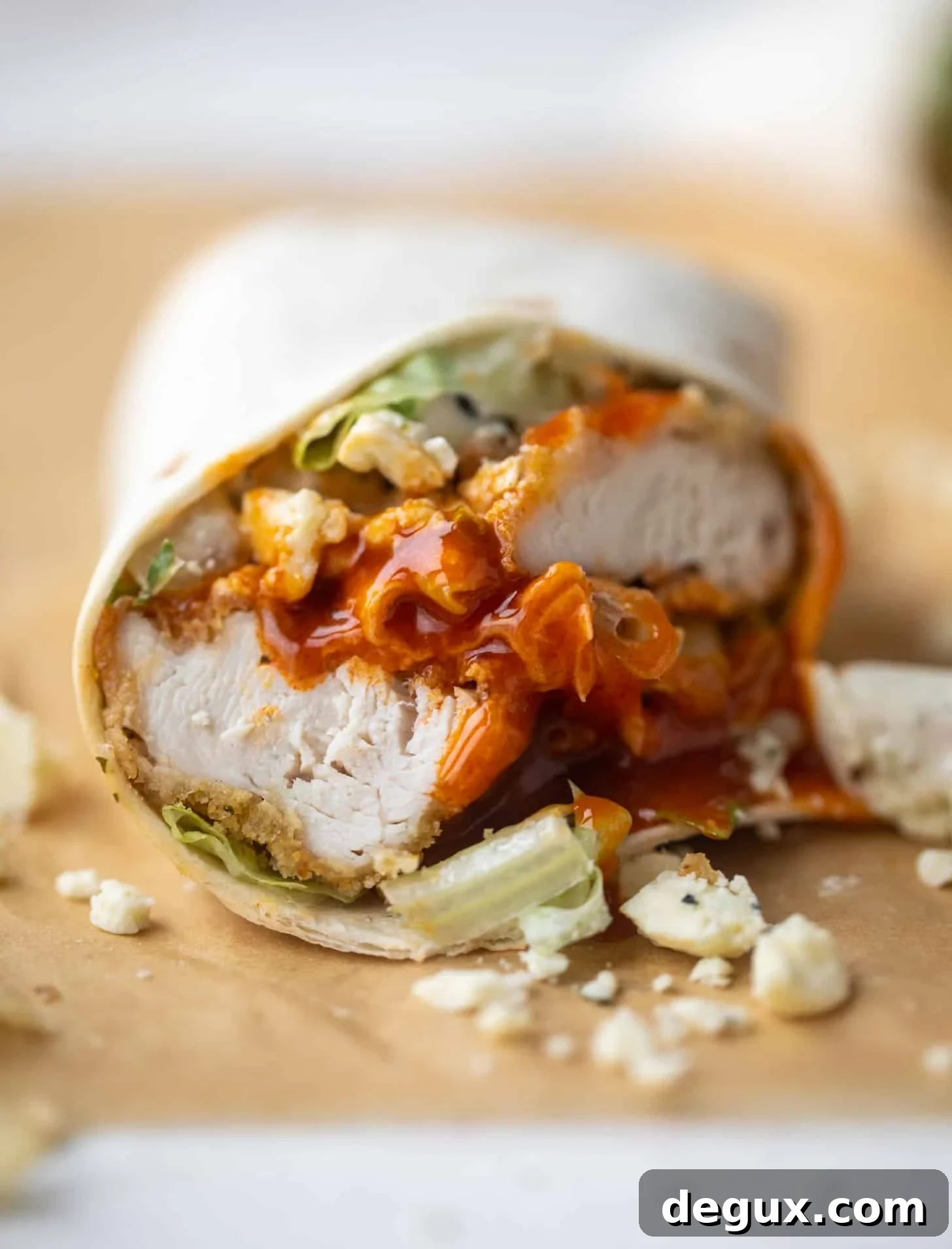 hot honey buffalo chicken wraps