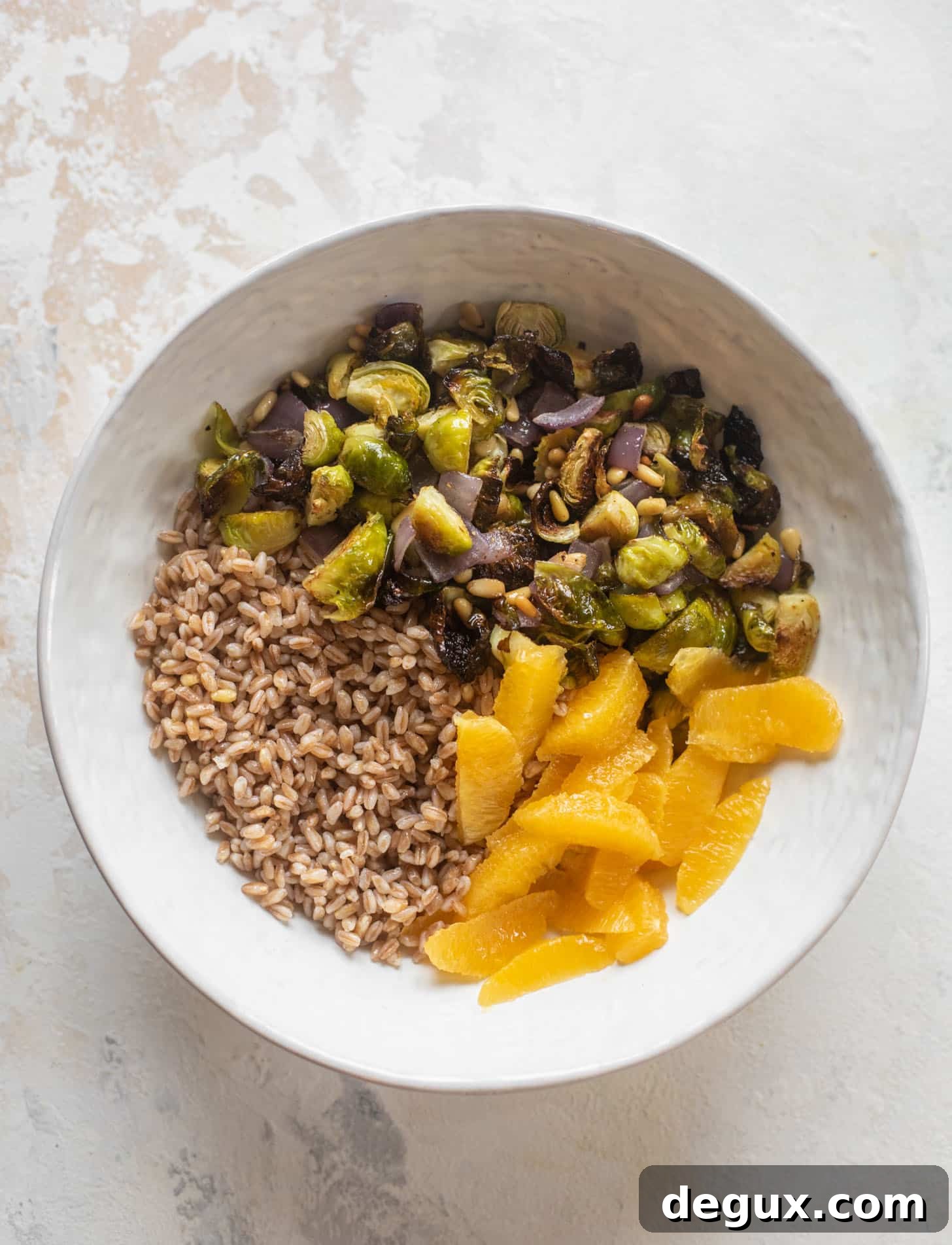 roasted vegetables, farro, oranges
