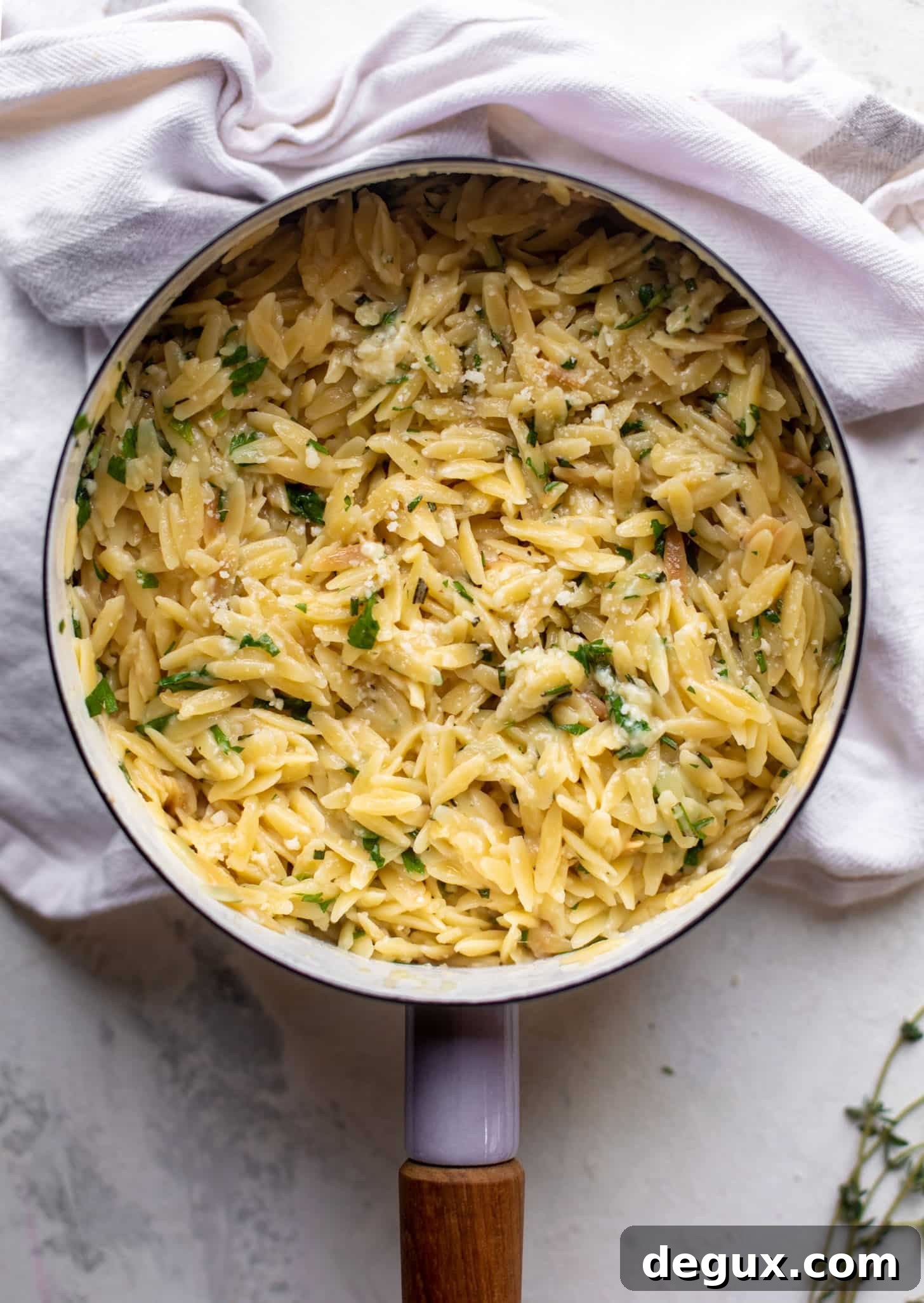 Parmesan Herb Orzo Recipe — Creamy Italian-Style Side Dish 7 parmesan herb orzo in a pot