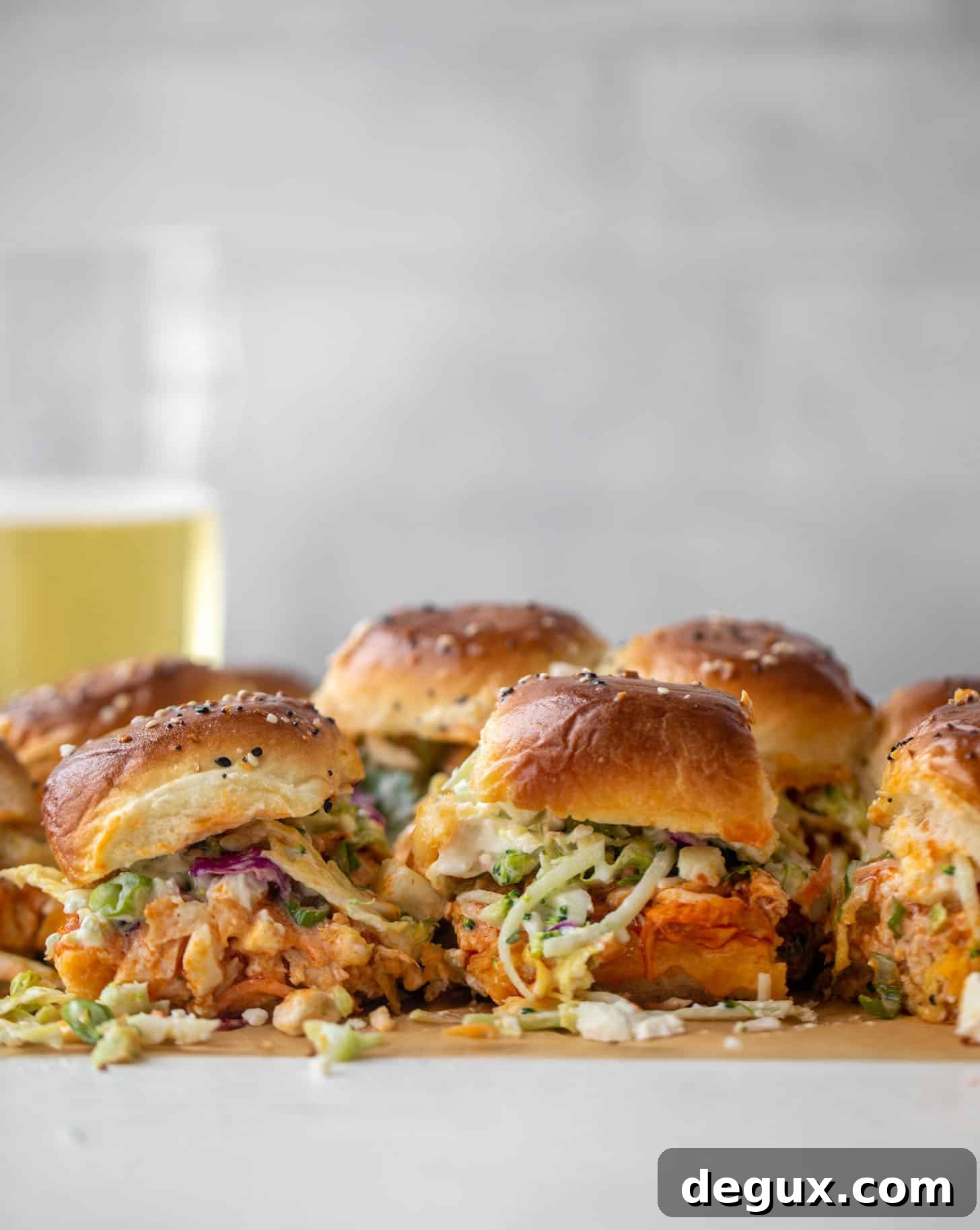 Buffalo Chicken Pull-Apart Sliders with Gorgonzola Slaw 2 pull-apart buffalo chicken sliders with gorgonzola slaw