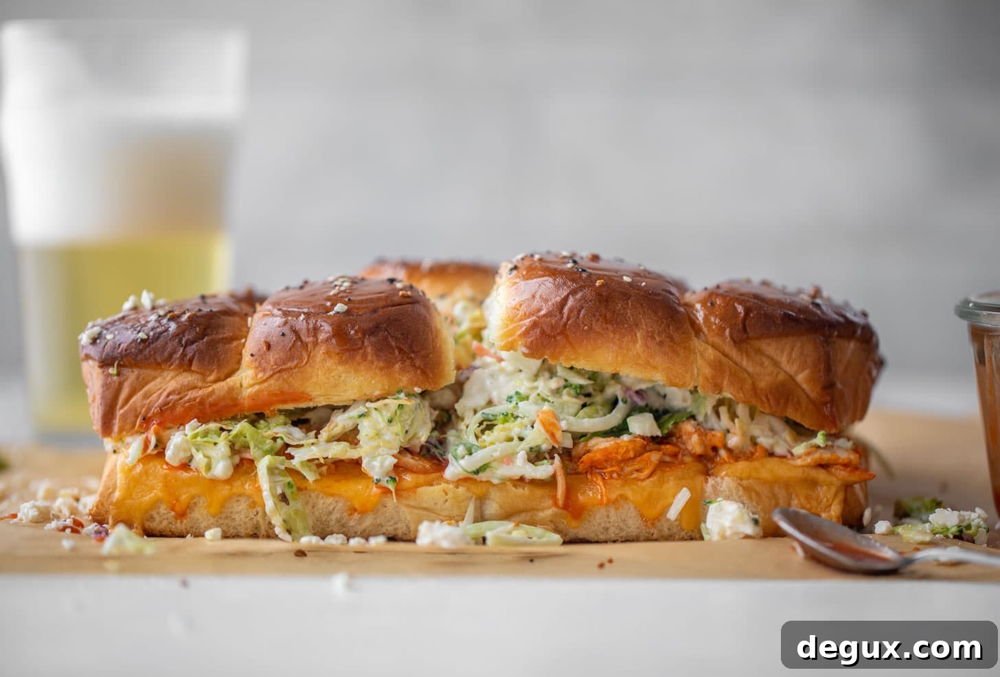 Buffalo Chicken Pull-Apart Sliders with Gorgonzola Slaw 7 pull-apart buffalo chicken sliders with gorgonzola slaw