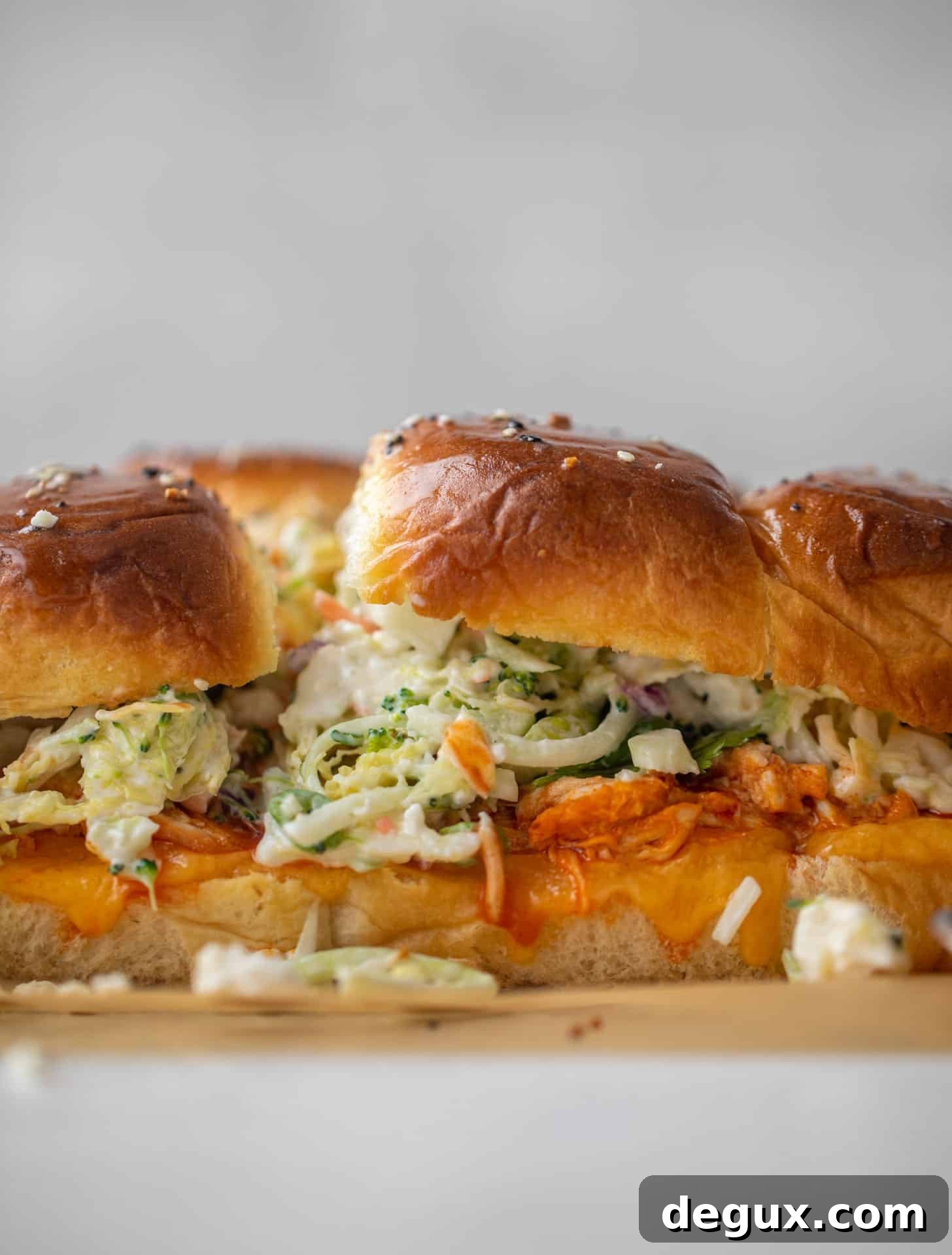 Buffalo Chicken Pull-Apart Sliders with Gorgonzola Slaw 8 pull-apart buffalo chicken sliders with gorgonzola slaw