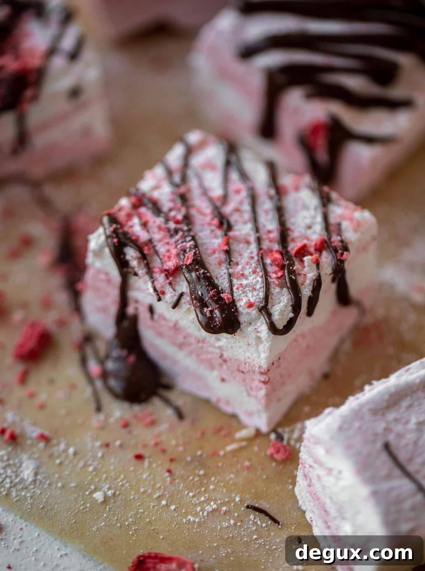 chocolate dipped strawberry swirl marshmallows