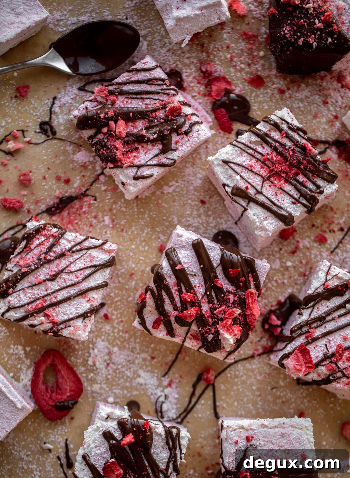 chocolate dipped strawberry swirl marshmallows