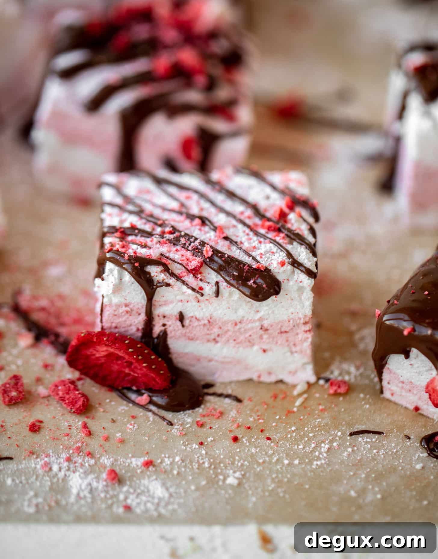 chocolate dipped strawberry swirl marshmallows