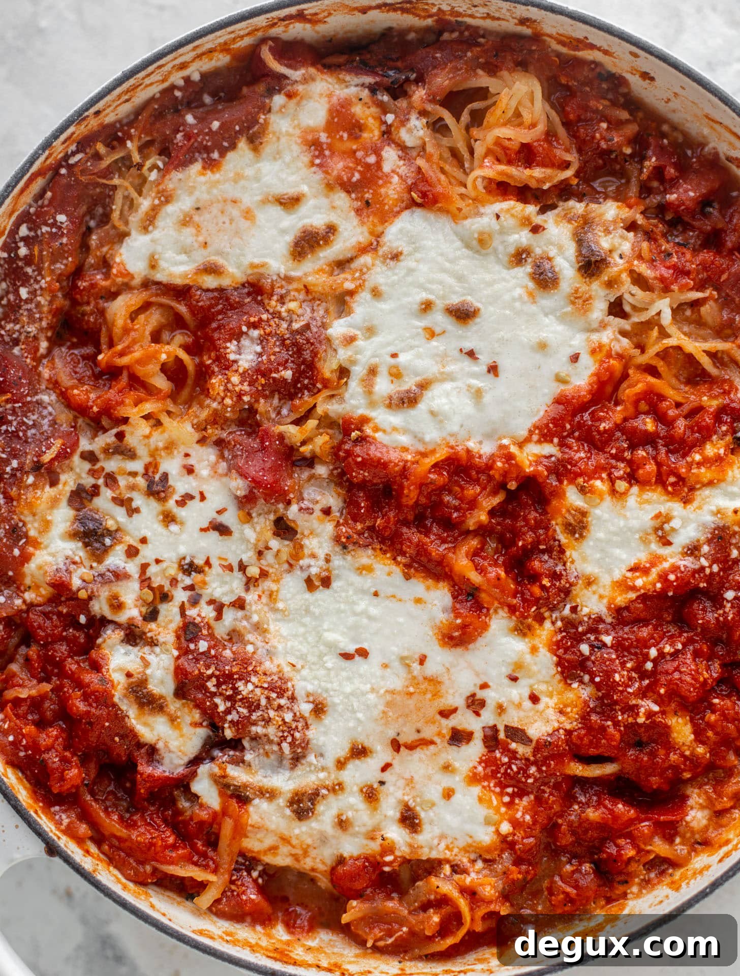 Fire-Roasted Spaghetti Squash with Tangy Tomato Sauce 7 fire roasted baked spaghetti squash