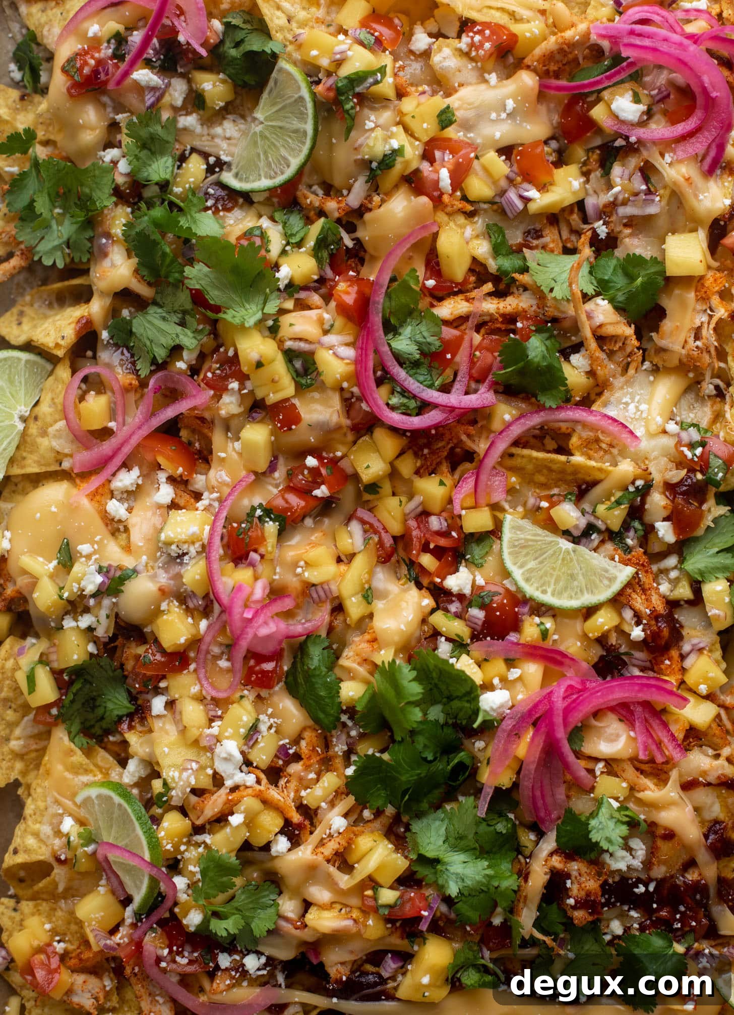 Chipotle Honey BBQ Chicken Nachos with Mango Pico de Gallo 7 hot honey chipotle BBQ chicken nachos