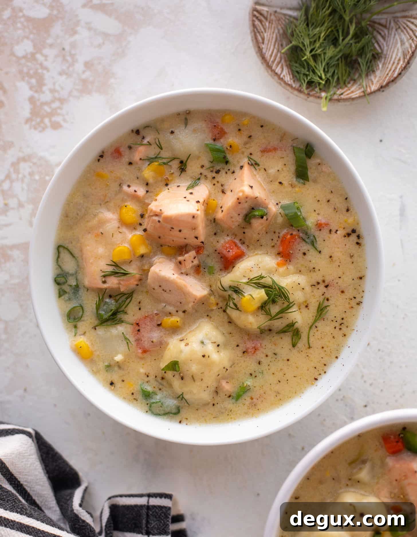 salmon chowder with dill dumplings