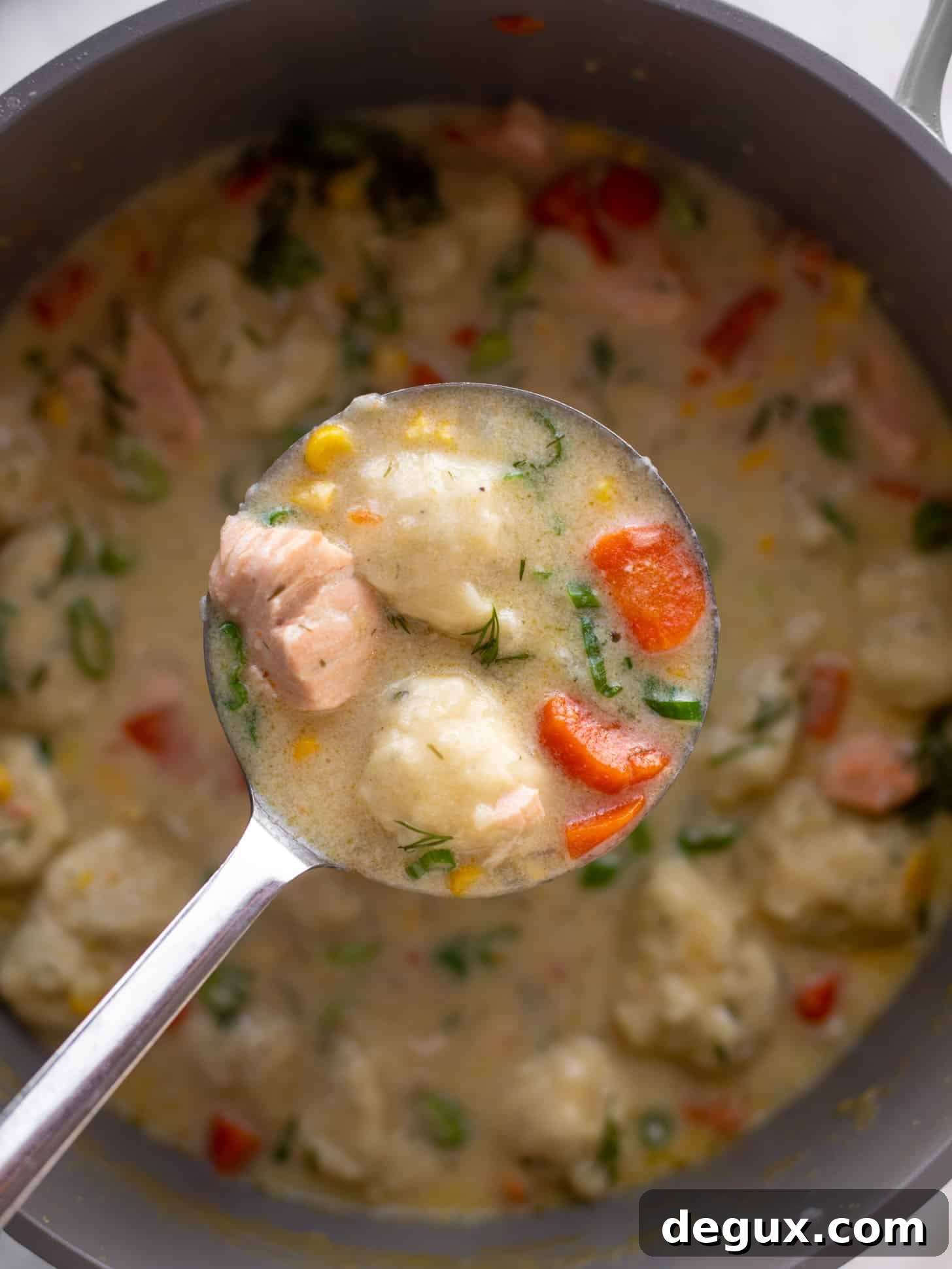 salmon chowder with dill dumplings
