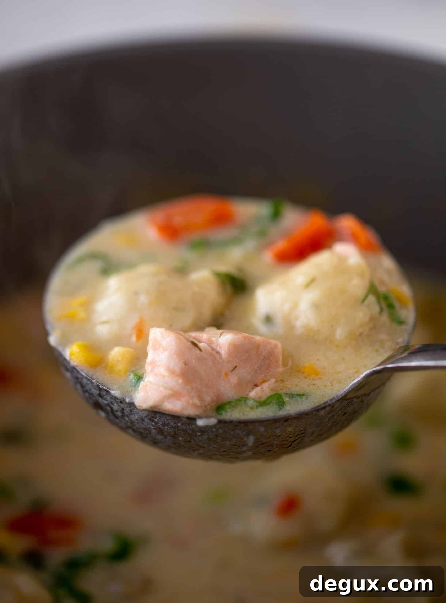 salmon chowder with dill dumplings