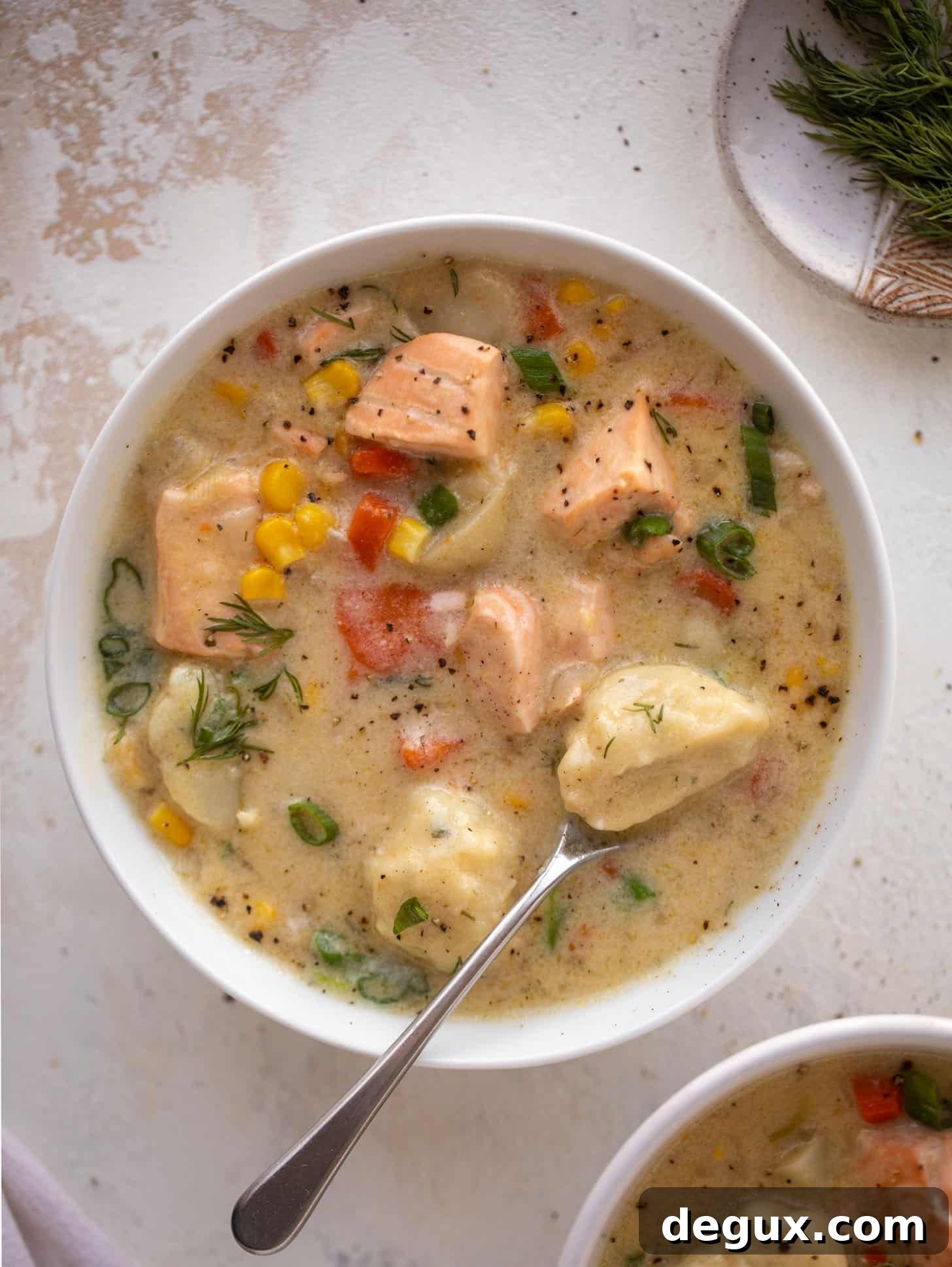 salmon chowder with dill dumplings