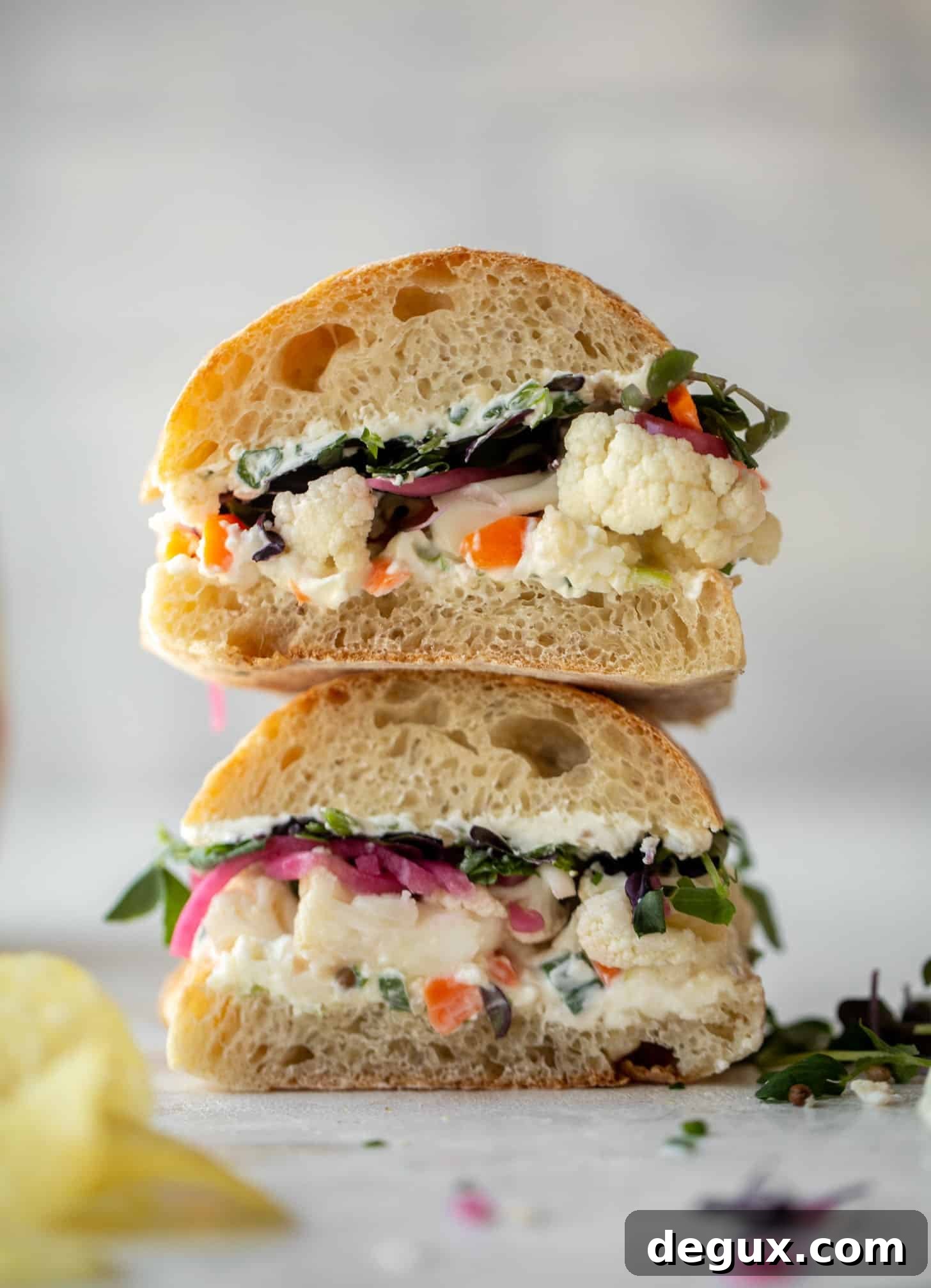 pickled veggie sandwich with scallion cream cheese