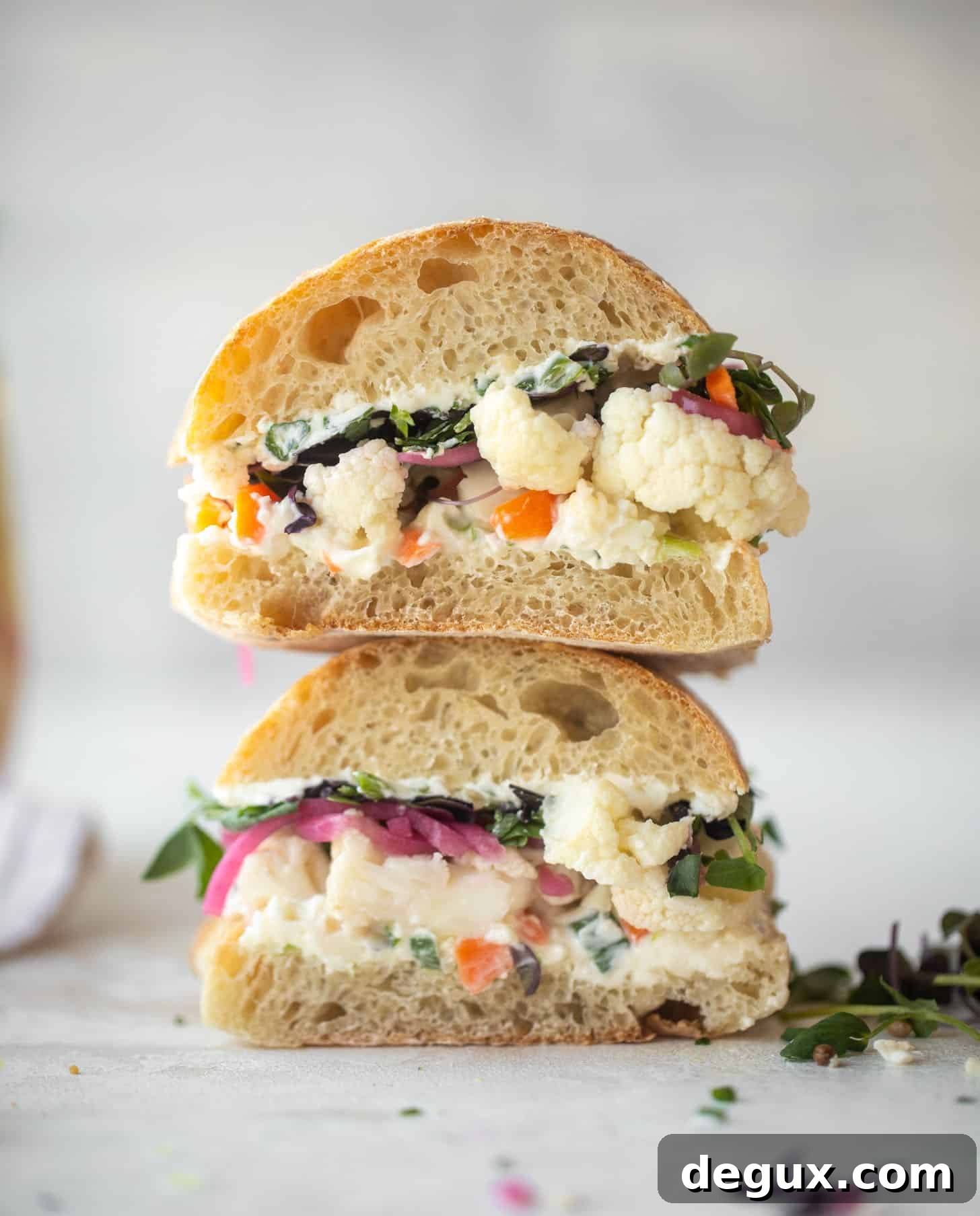 pickled veggie sandwich with scallion cream cheese