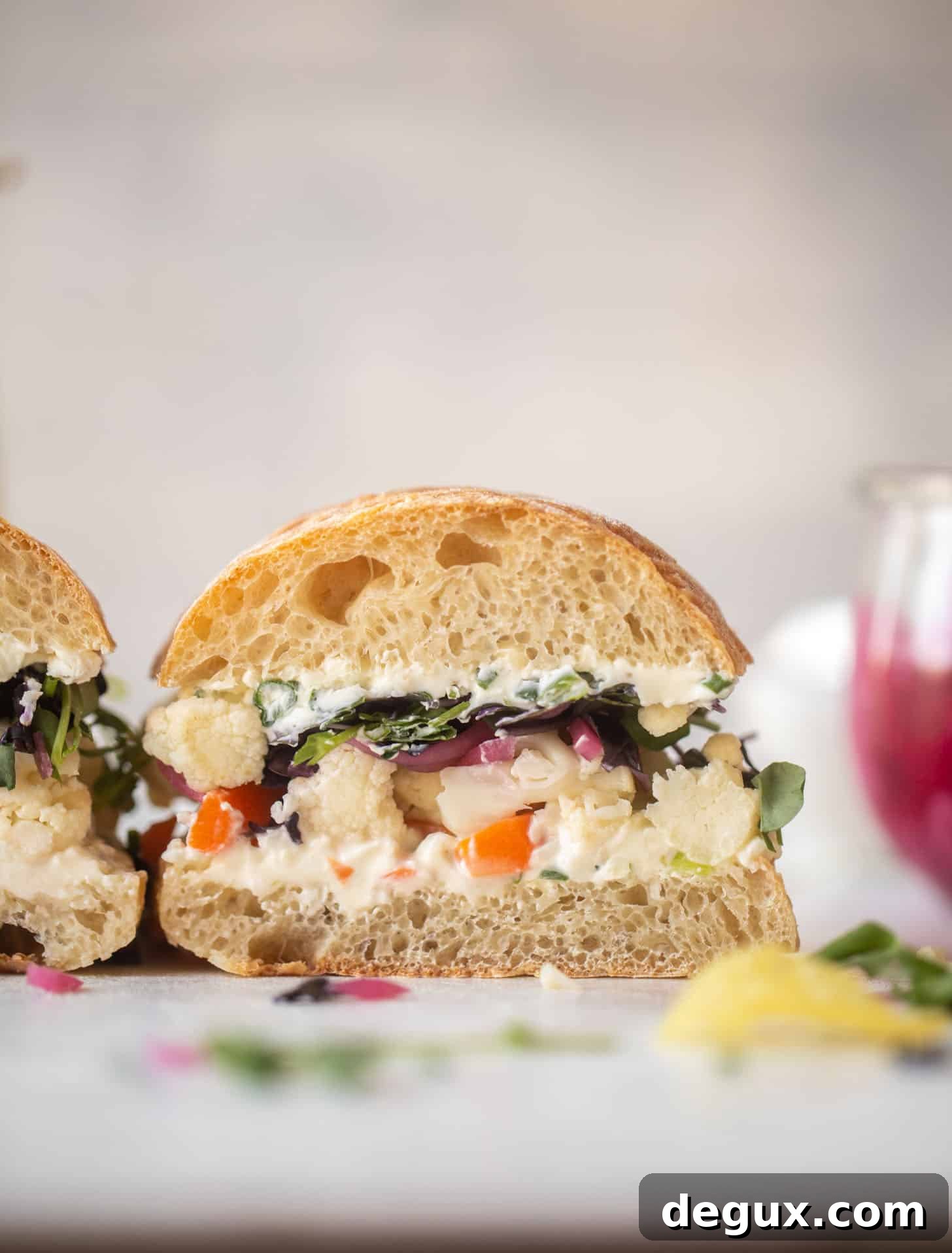 pickled veggie sandwich with scallion cream cheese