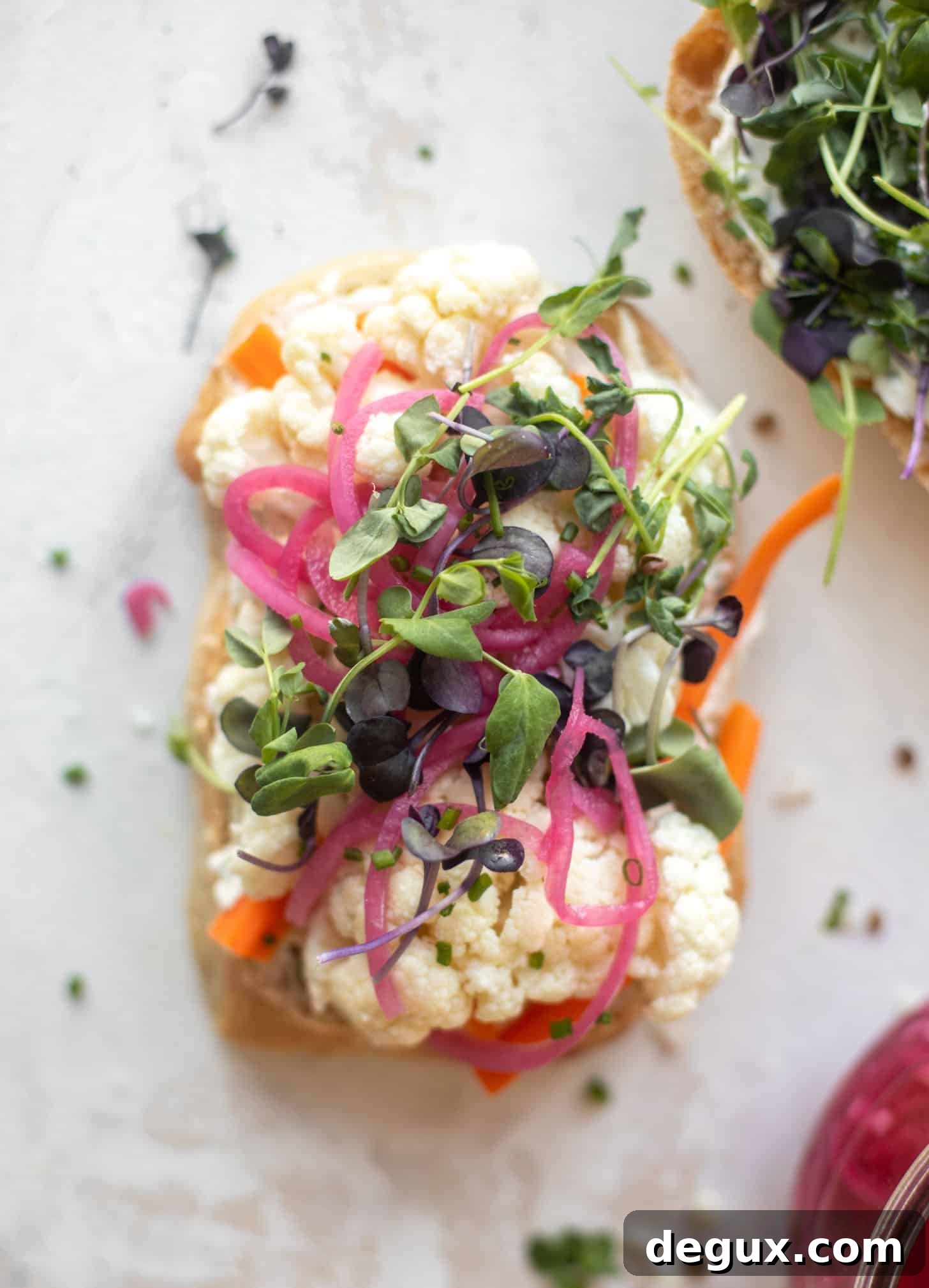 pickled veggie sandwich with scallion cream cheese