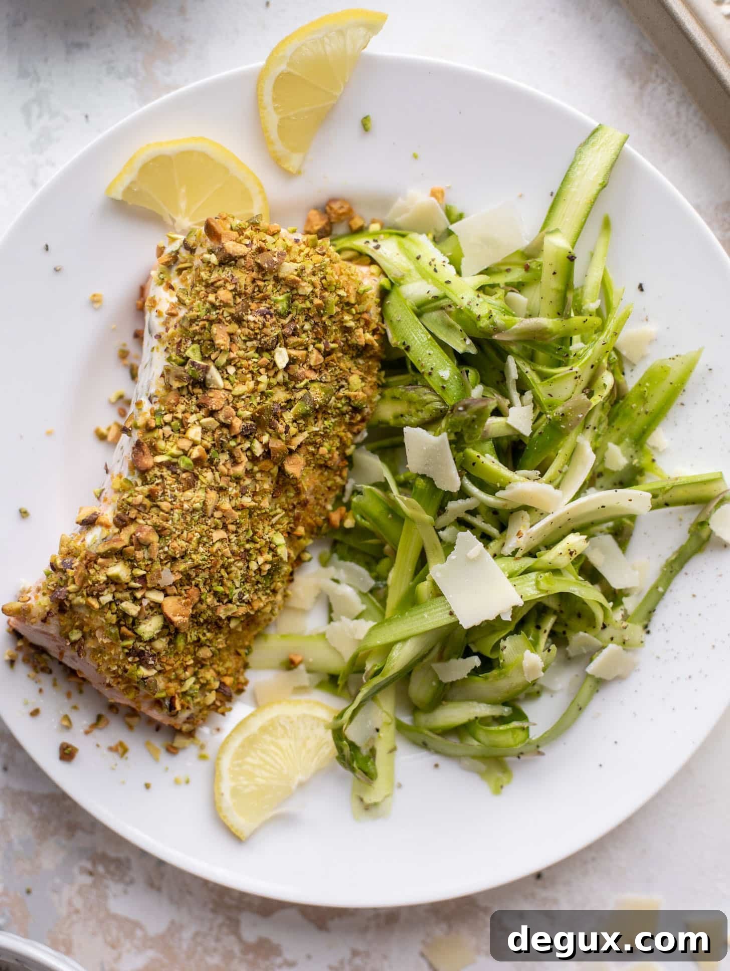 Pistachio-Crusted Salmon with Shaved Asparagus Salad 11 pistachio crusted salmon with shaved asparagus salad
