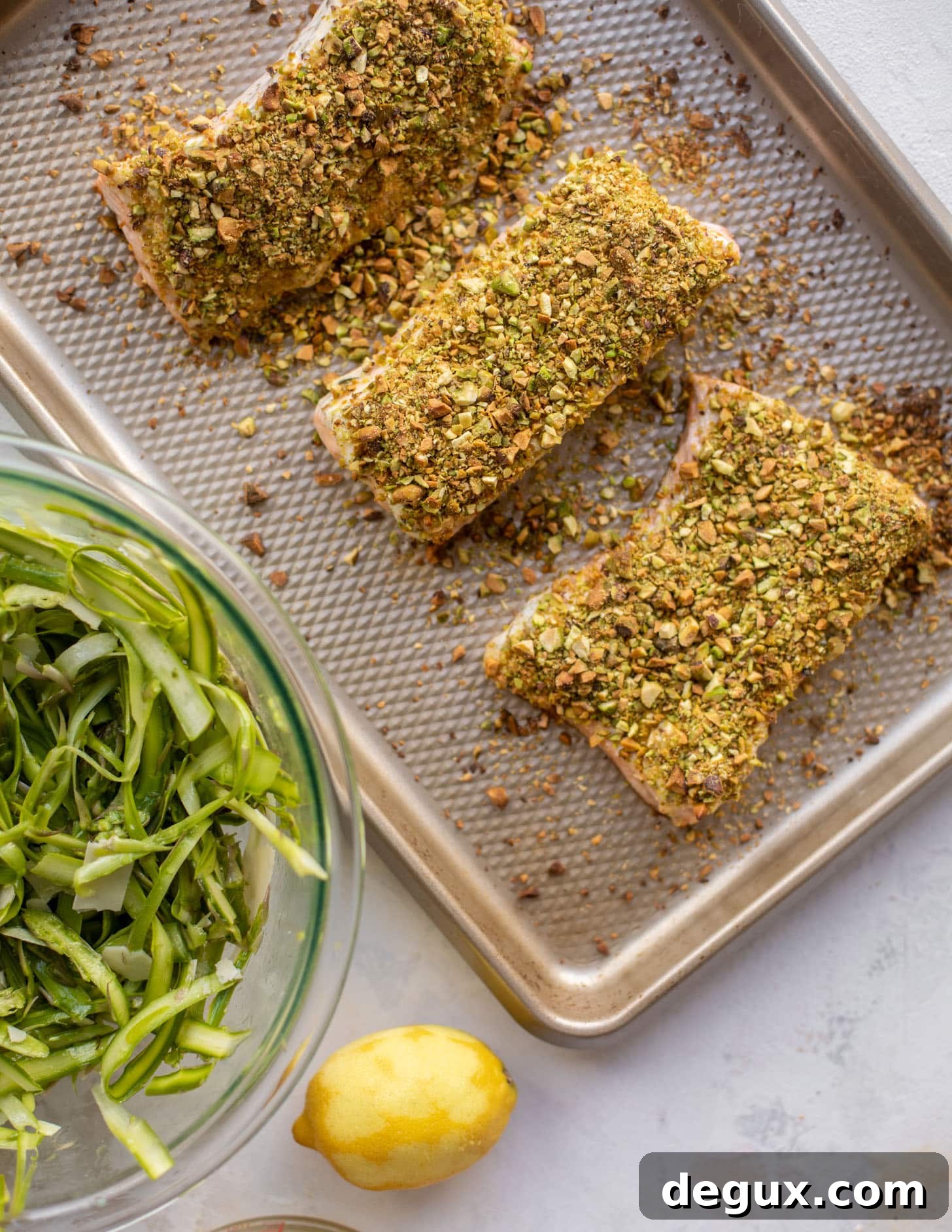Pistachio-Crusted Salmon with Shaved Asparagus Salad 8 pistachio crusted salmon with shaved asparagus salad