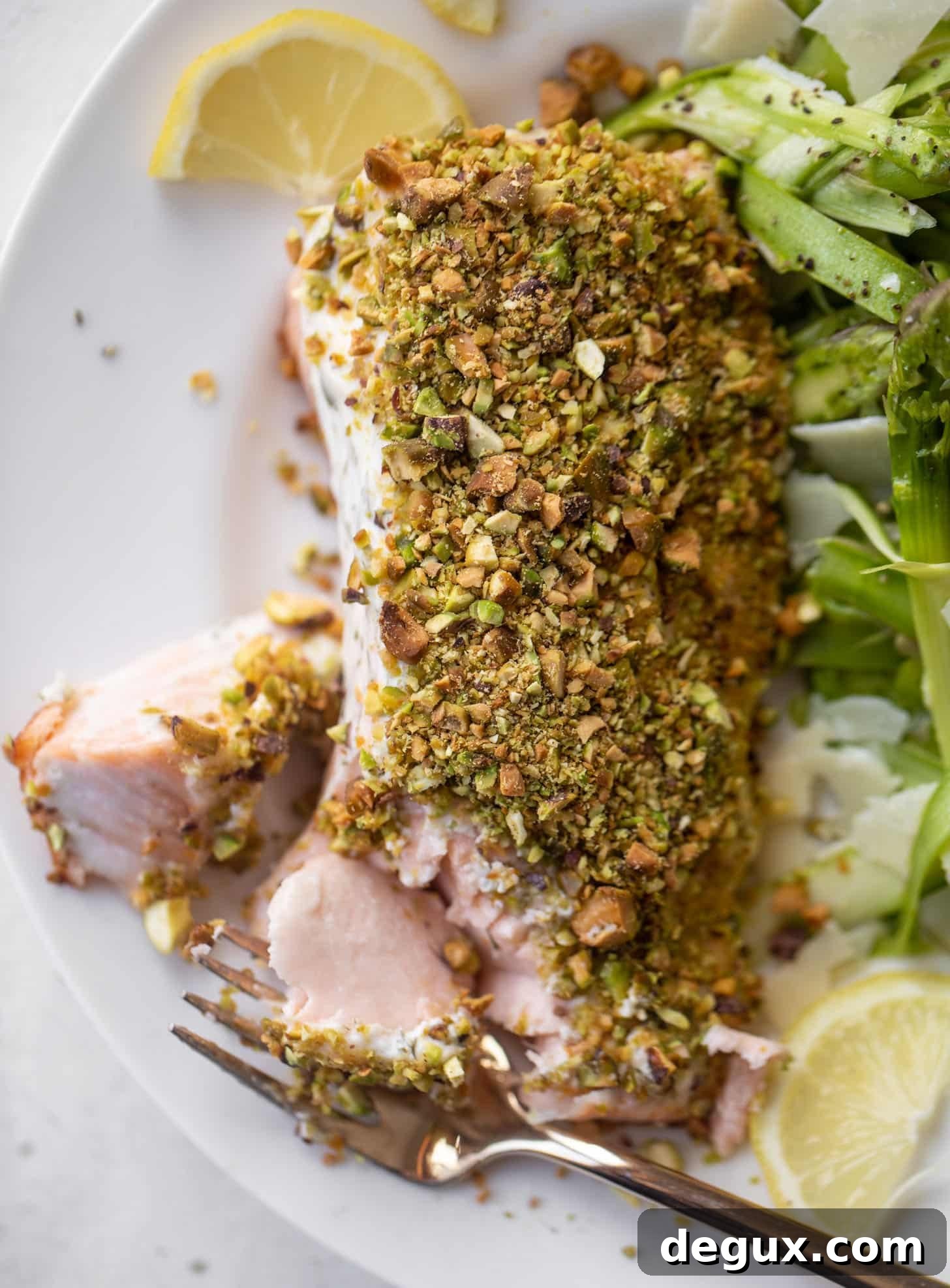 Pistachio-Crusted Salmon with Shaved Asparagus Salad 10 pistachio crusted salmon with shaved asparagus salad