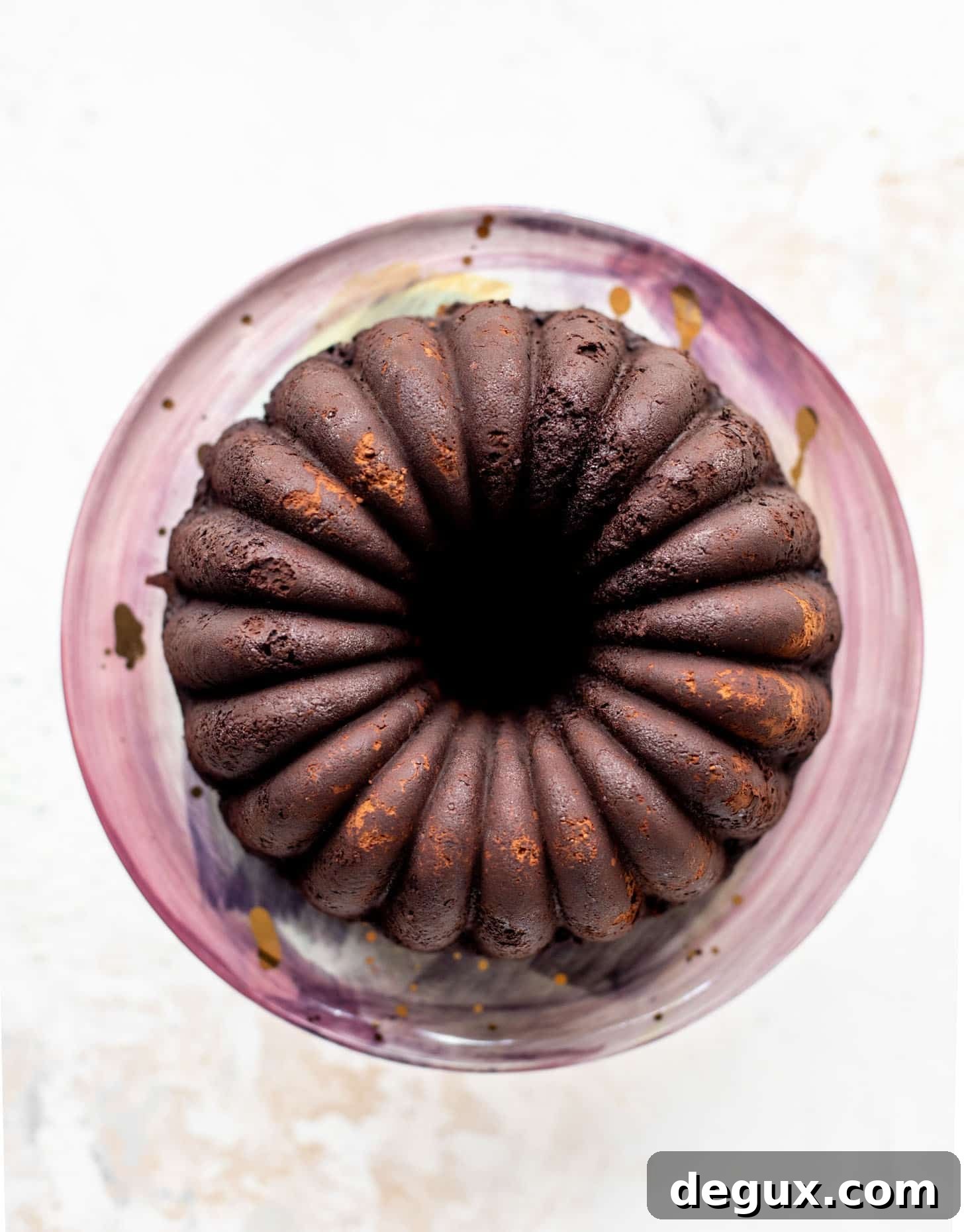 Dark Chocolate Bundt Cake with Irish Cream Glaze Recipe 6 dark chocolate cake out of the oven