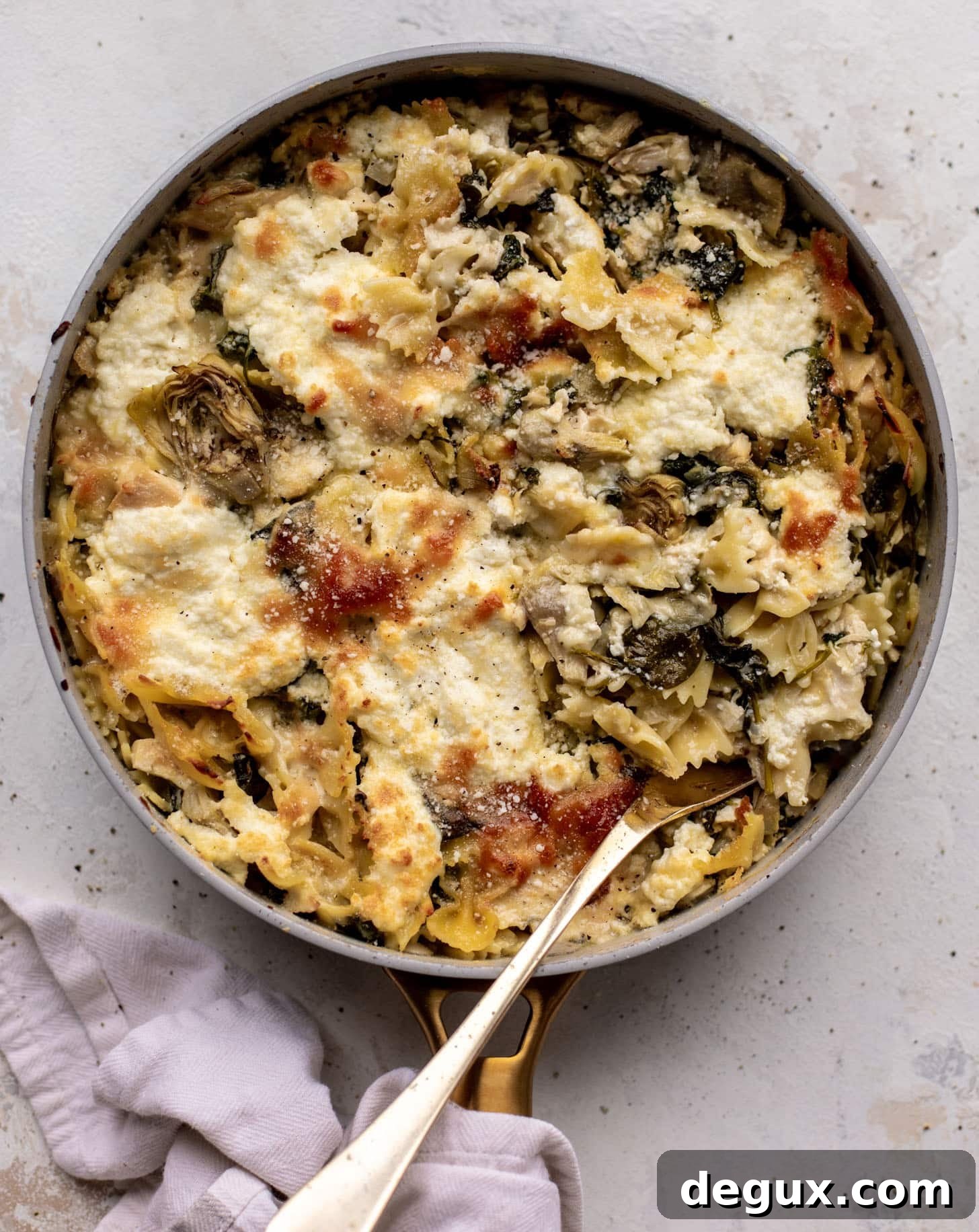 spinach artichoke chicken skillet lasagna